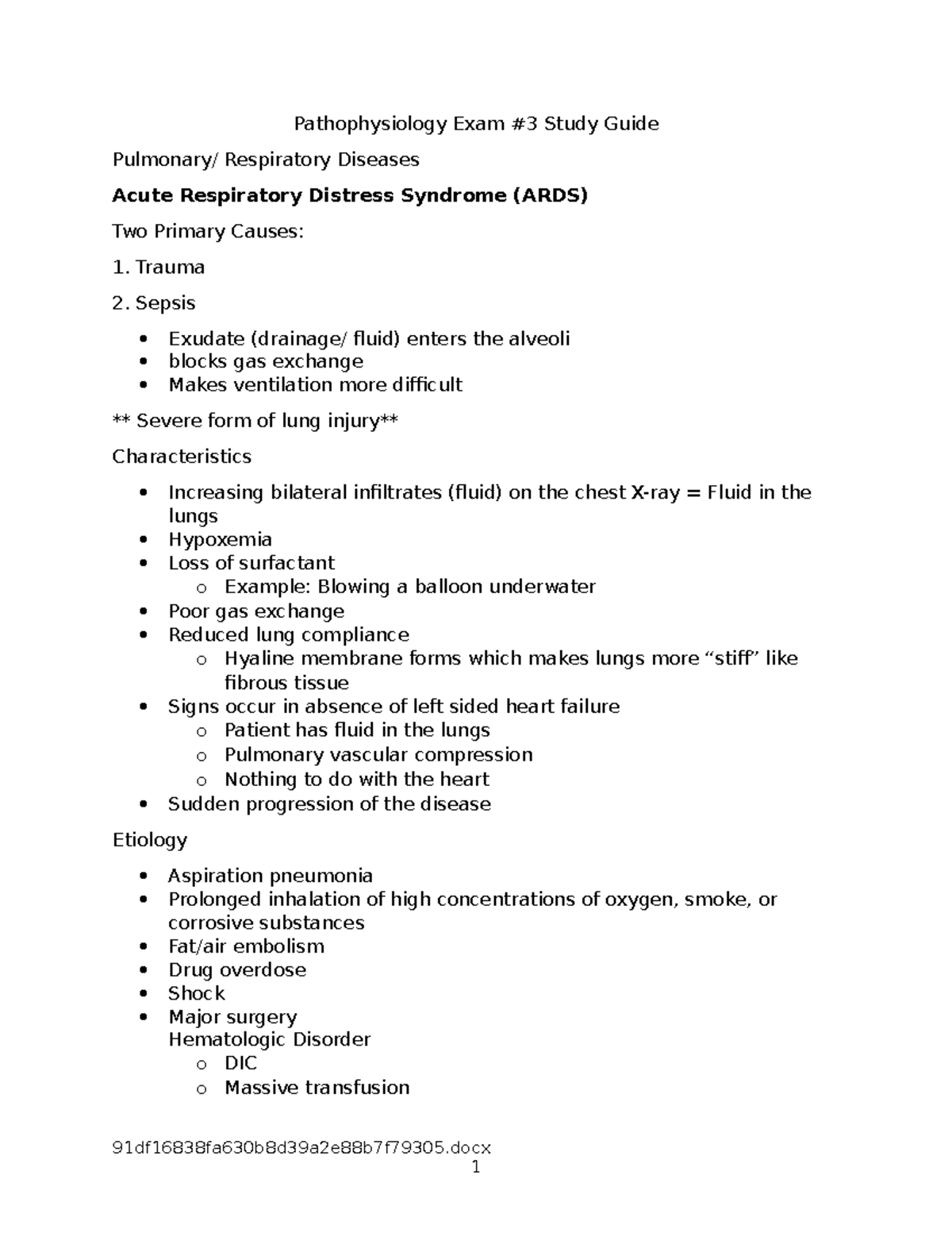Pathophysiology Exam3 Review Respiratory - Pathophysiology Exam Study ...