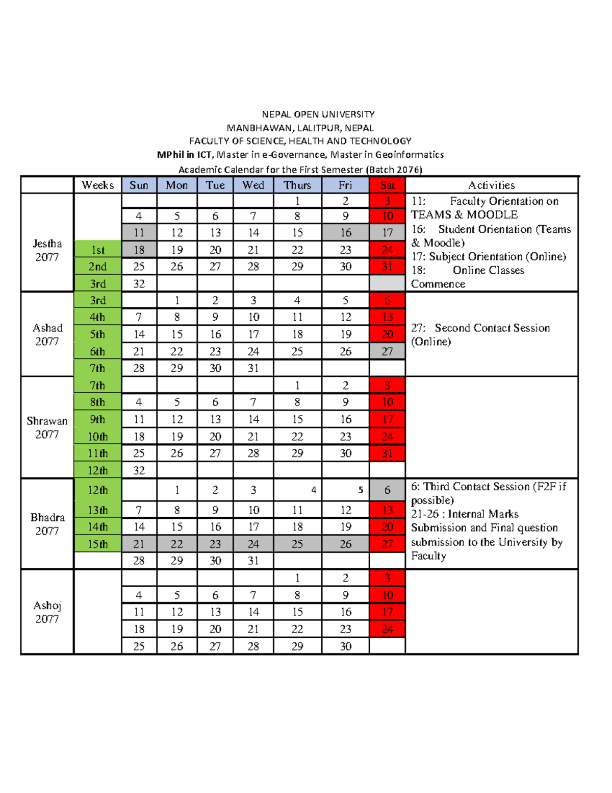 Academic- Calendar-MPhil ICT 76W. This is quiet useful for the students ...