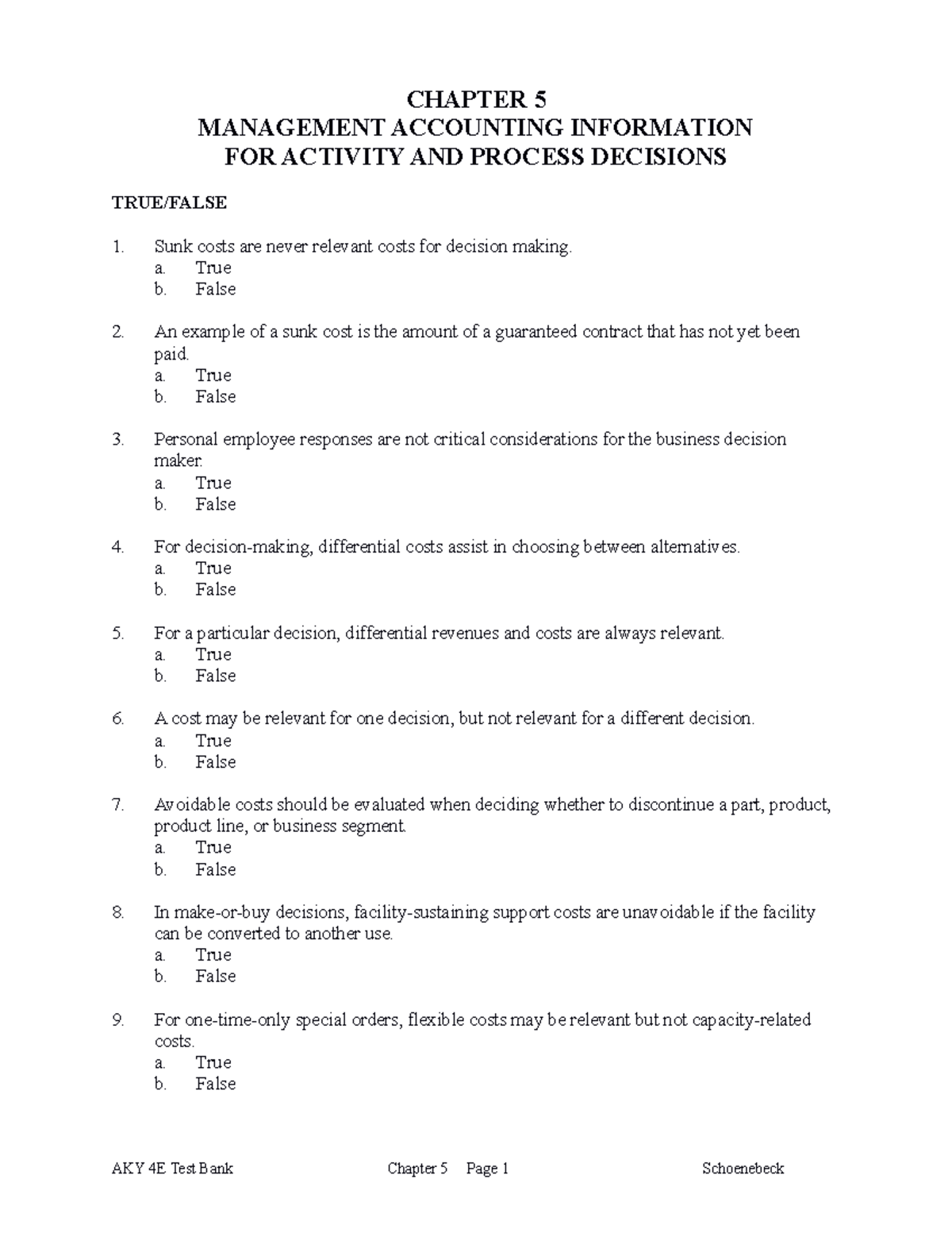 Ch05 Tb - Accounting - CHAPTER 5 MANAGEMENT ACCOUNTING INFORMATION FOR ...