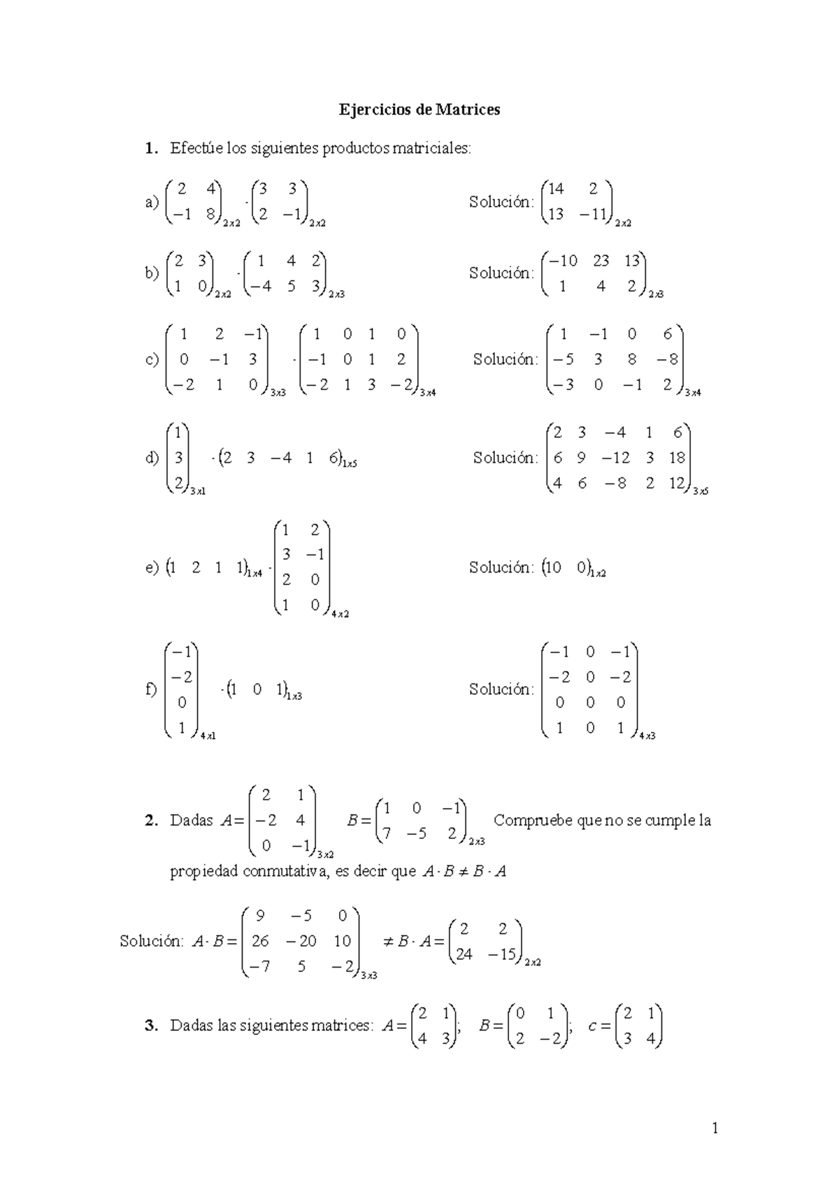 Ejercicios De Matrices Y Sistemas - Ejercicios De Matrices 1. Efectúe ...