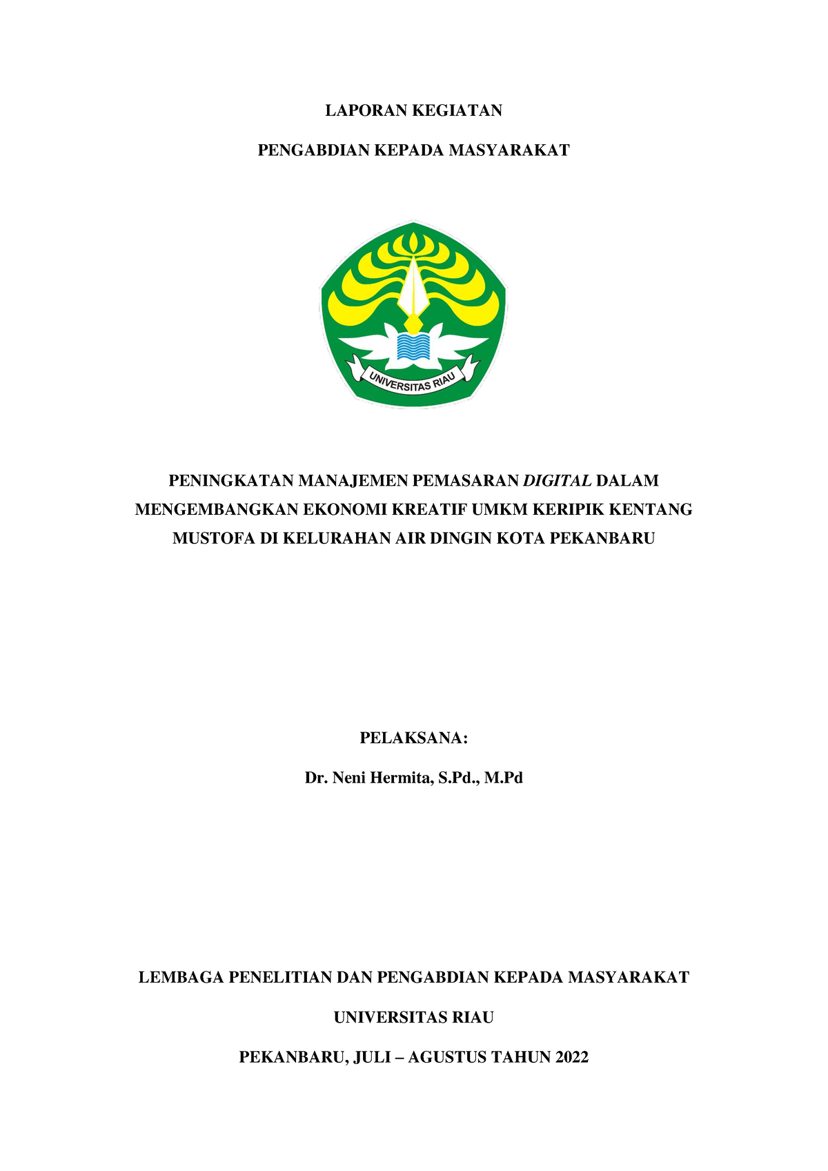 Laporan Kegiatan Pengabdian Masyarakat - LAPORAN KEGIATAN PENGABDIAN ...