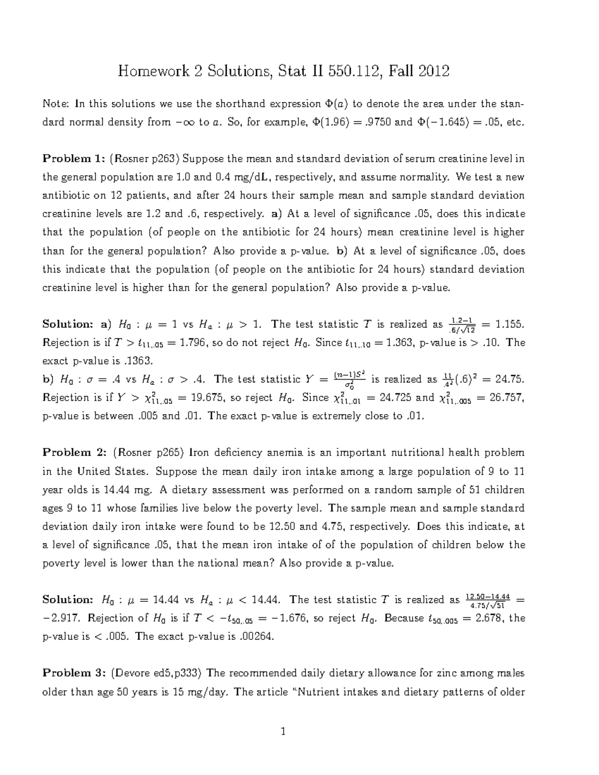 Homework 2 Solutions - Homework 2 Solutions, Stat II 550, Fall 2012 ...