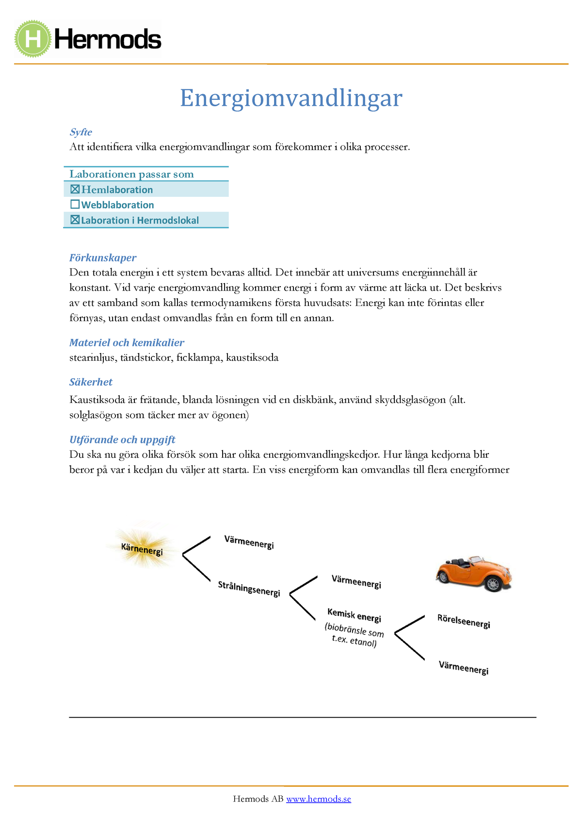 Energiomvandlingar - Labration - Hermods AB Hermods Energiomvandlingar ...