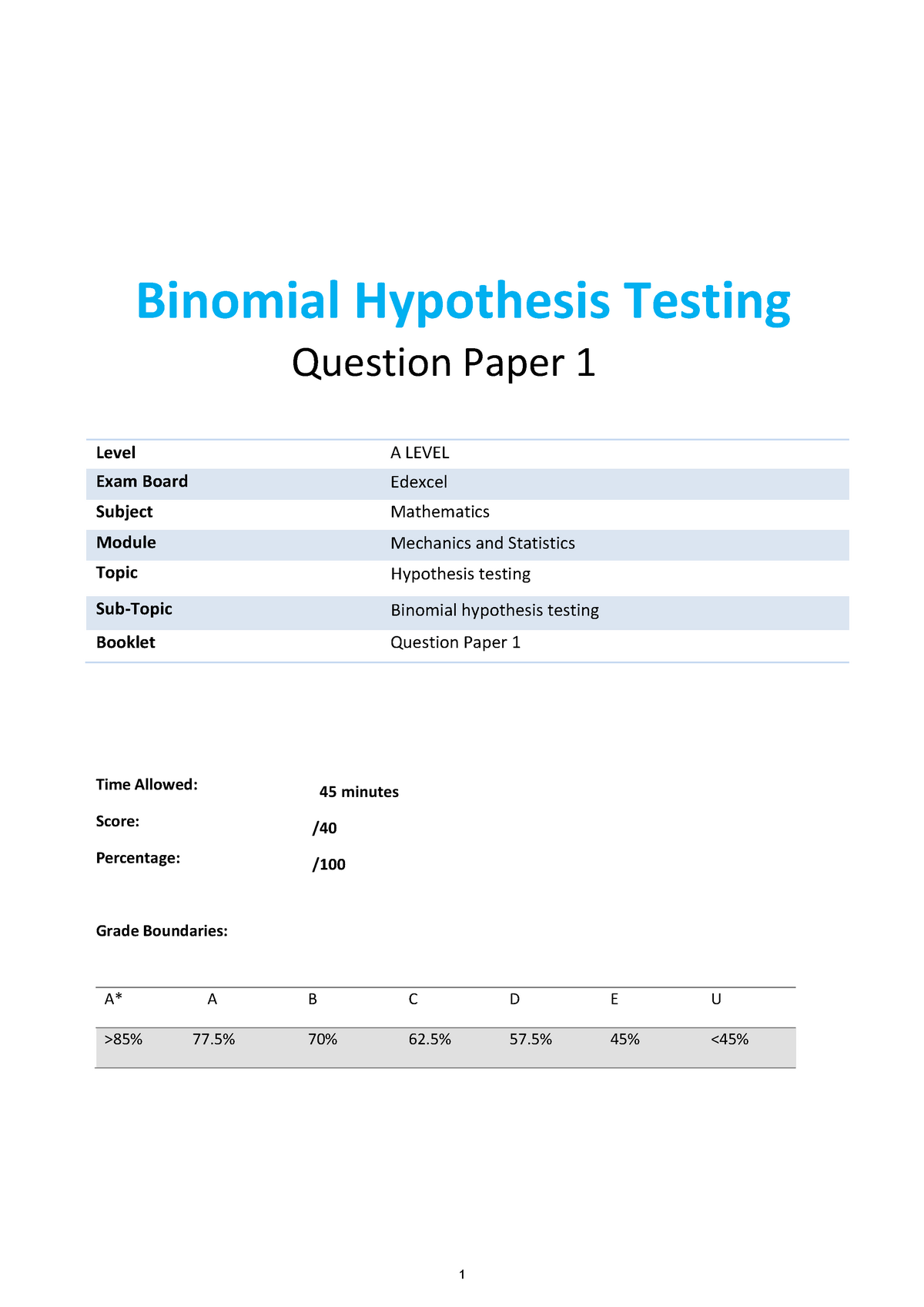 hypothesis testing exam questions edexcel