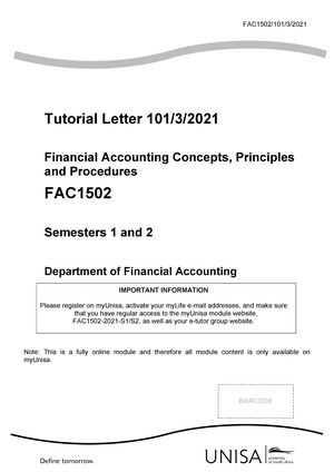 FAC1502 Study Unit 1 2021 - FAC Financial Accounting I: Financial ...