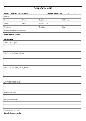 Ficha DE Anamnese EM Fisioterapia 2022 0202 - FICHA DE ANAMNESE EM  FISIOTERAPIA DATA DA AVALIAÇÃO: - Studocu