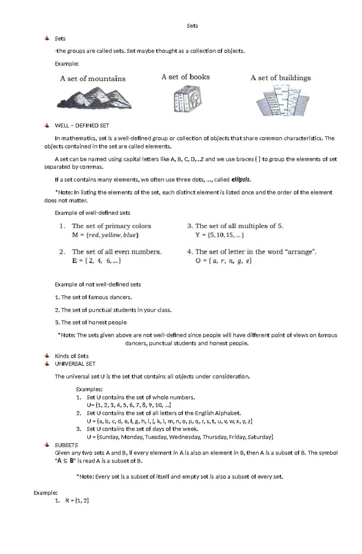 Module 1 - Sets Sets -the groups are called sets. Set maybe thought as ...