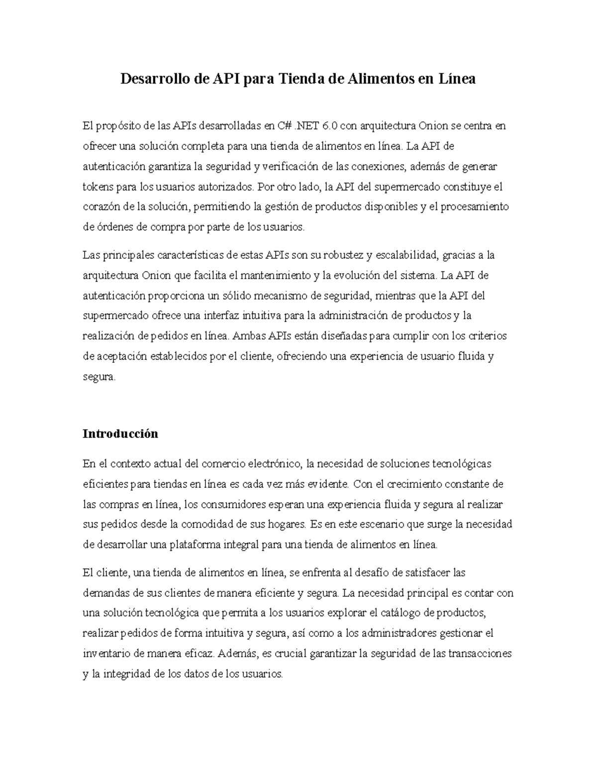 API N - N/A - Desarrollo de API para Tienda de Alimentos en Línea El ...