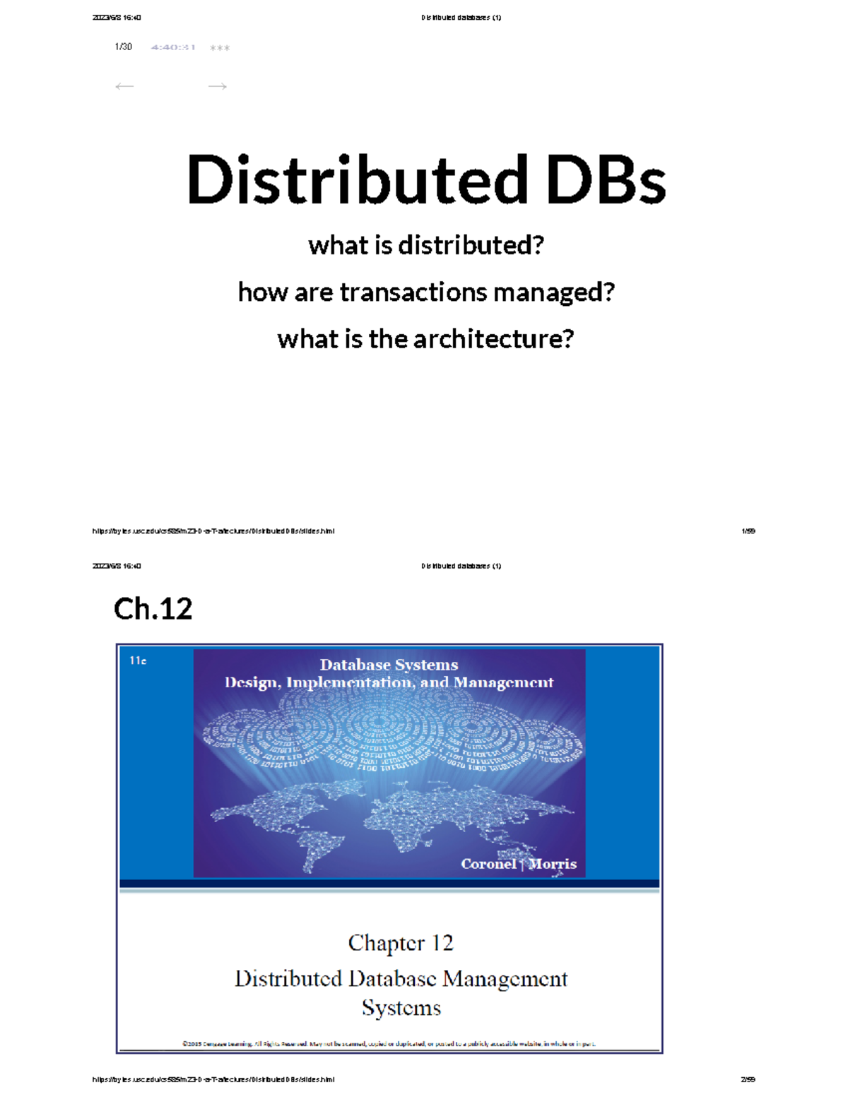 Distributed databases - ####### bytes.usc/cs585/m23-D-a-T-a/lectures ...