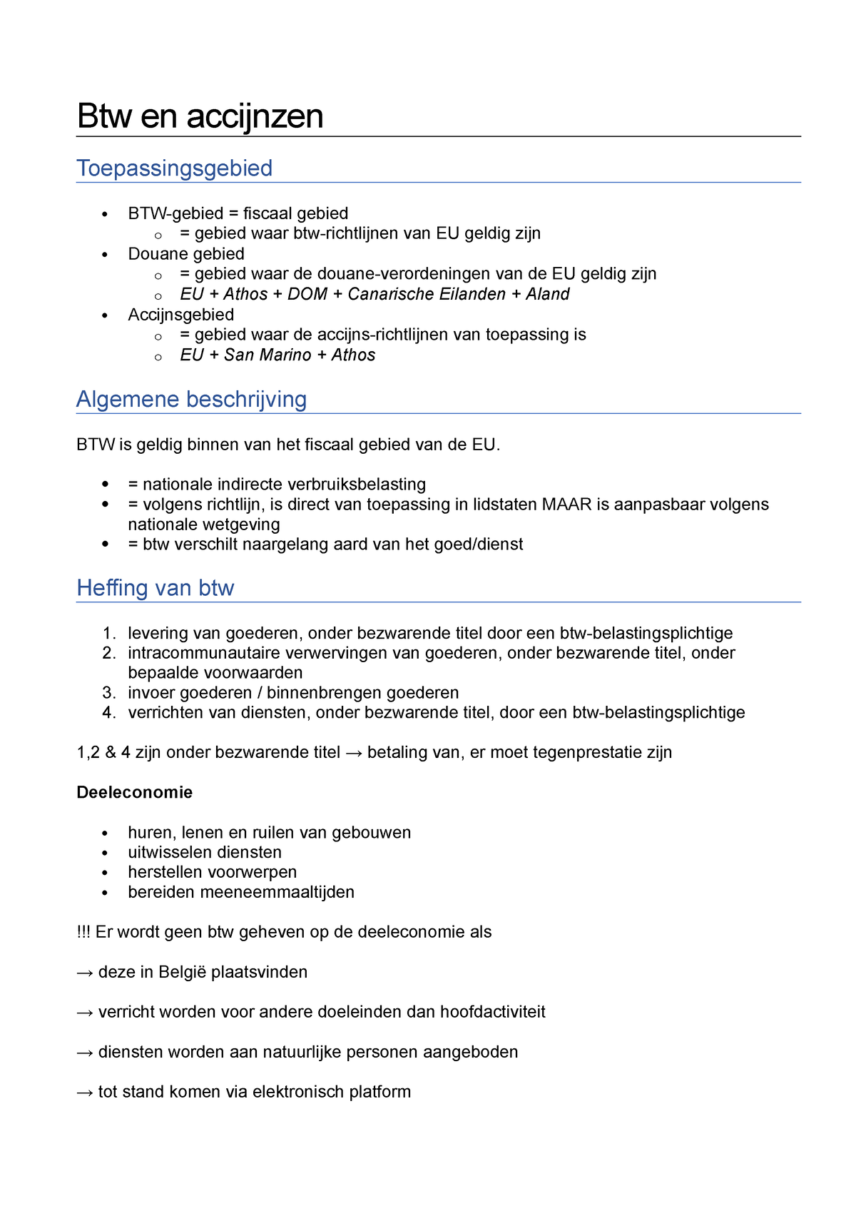 0 Btw - Samenvatting Btw, Douane En Accijnzen II - Btw En Accijnzen ...