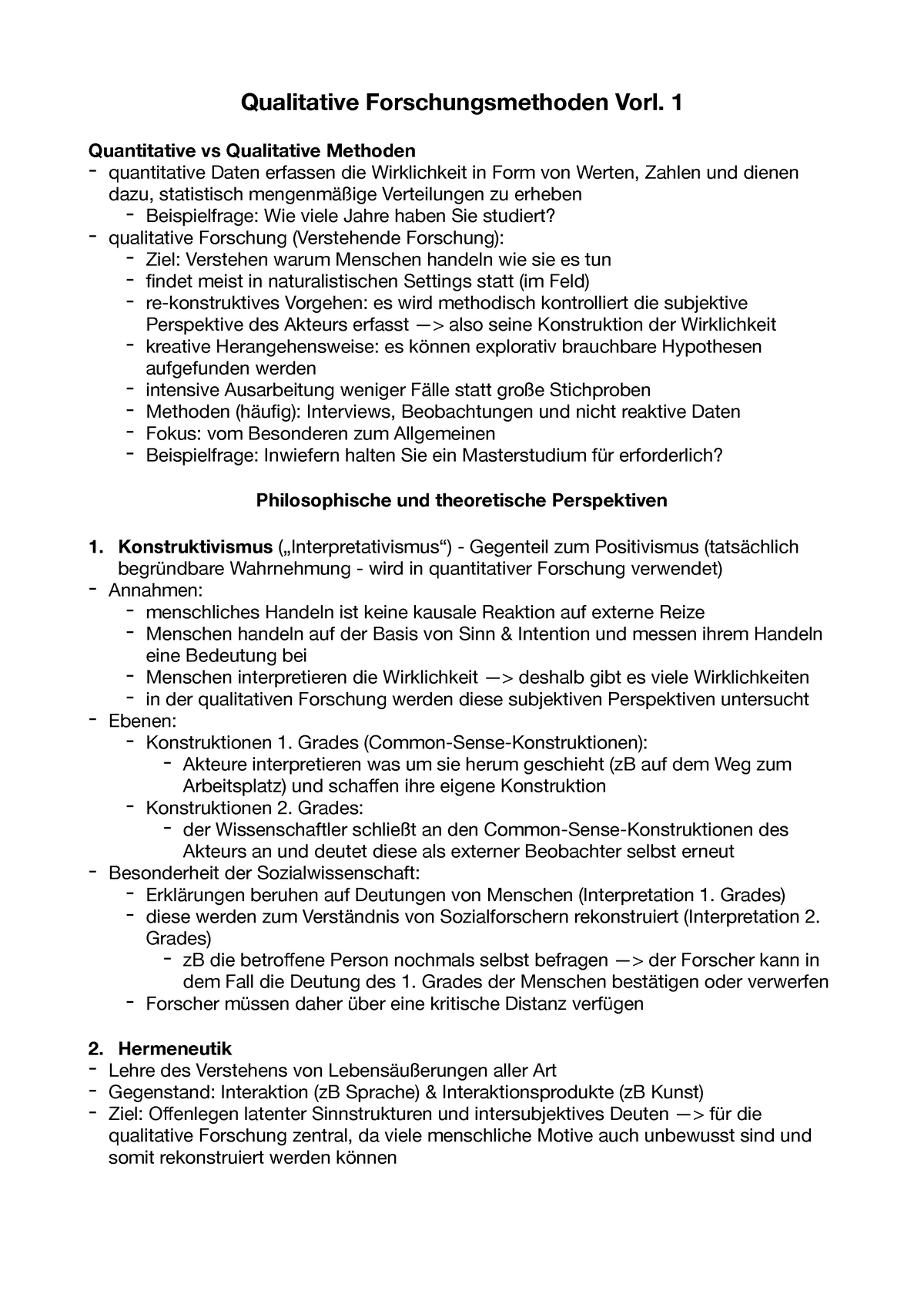 Qualitative Forschungsmethoden Vorl. 1 - 1 Quantitative Vs Qualitative ...