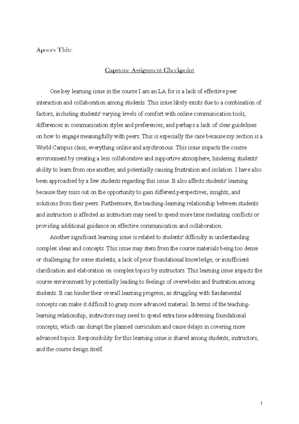 Capstone Assignment Checkpoint Apoorv Thite Capstone Assignment