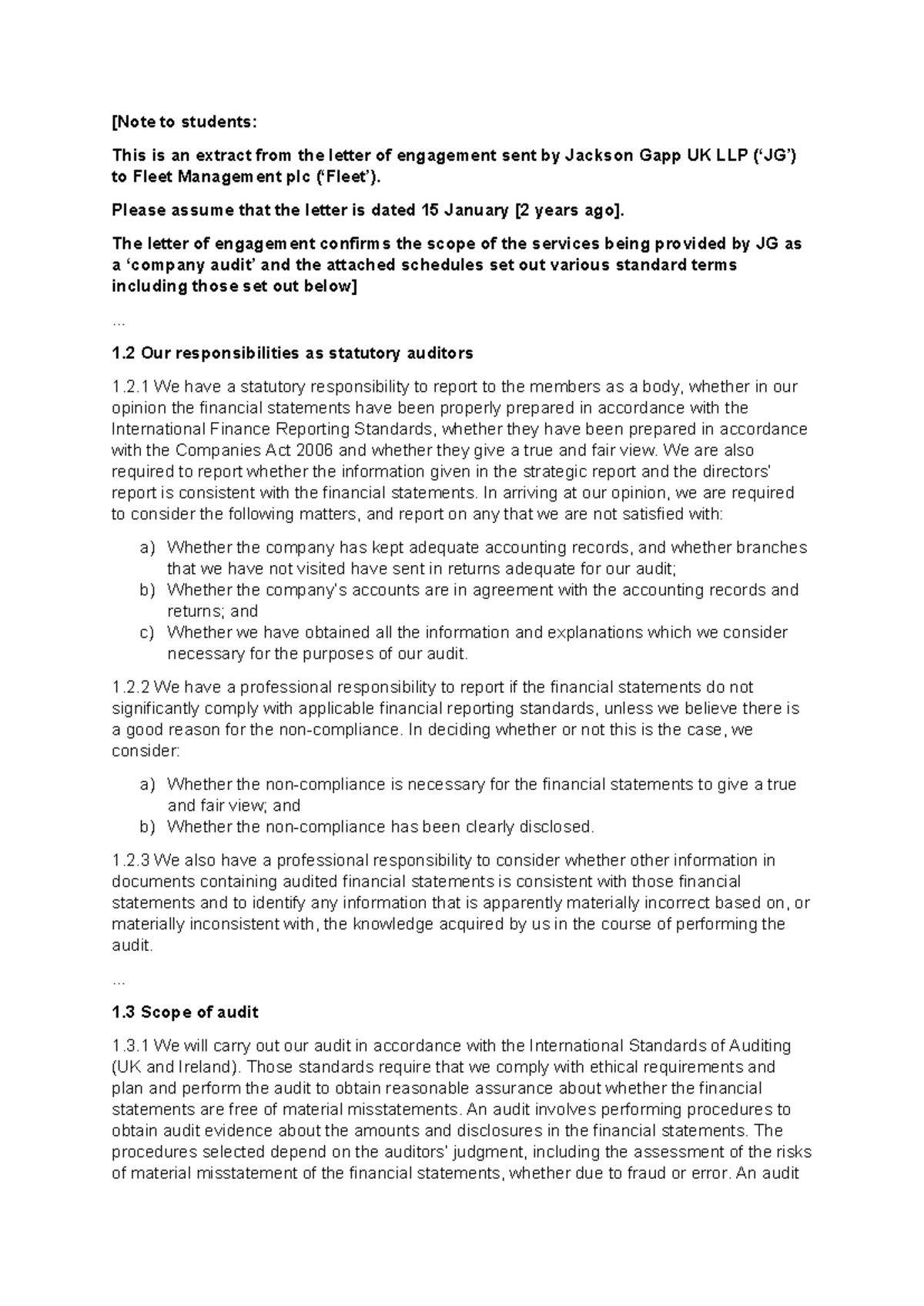 Pre-module preparation - Letter of engagement with auditor - [Note to ...