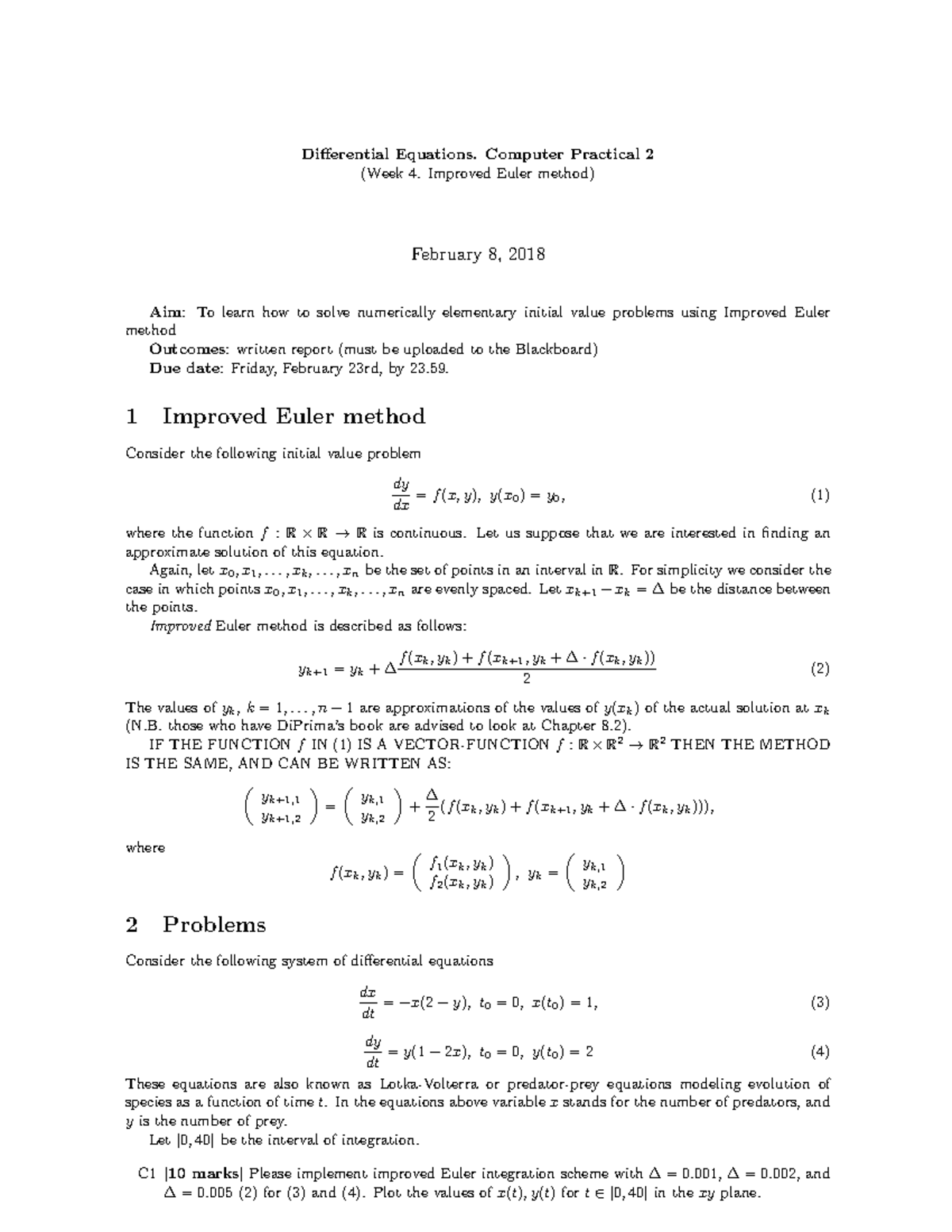 Computer Practical 2 2018 - Differential Equations. Computer Practical ...