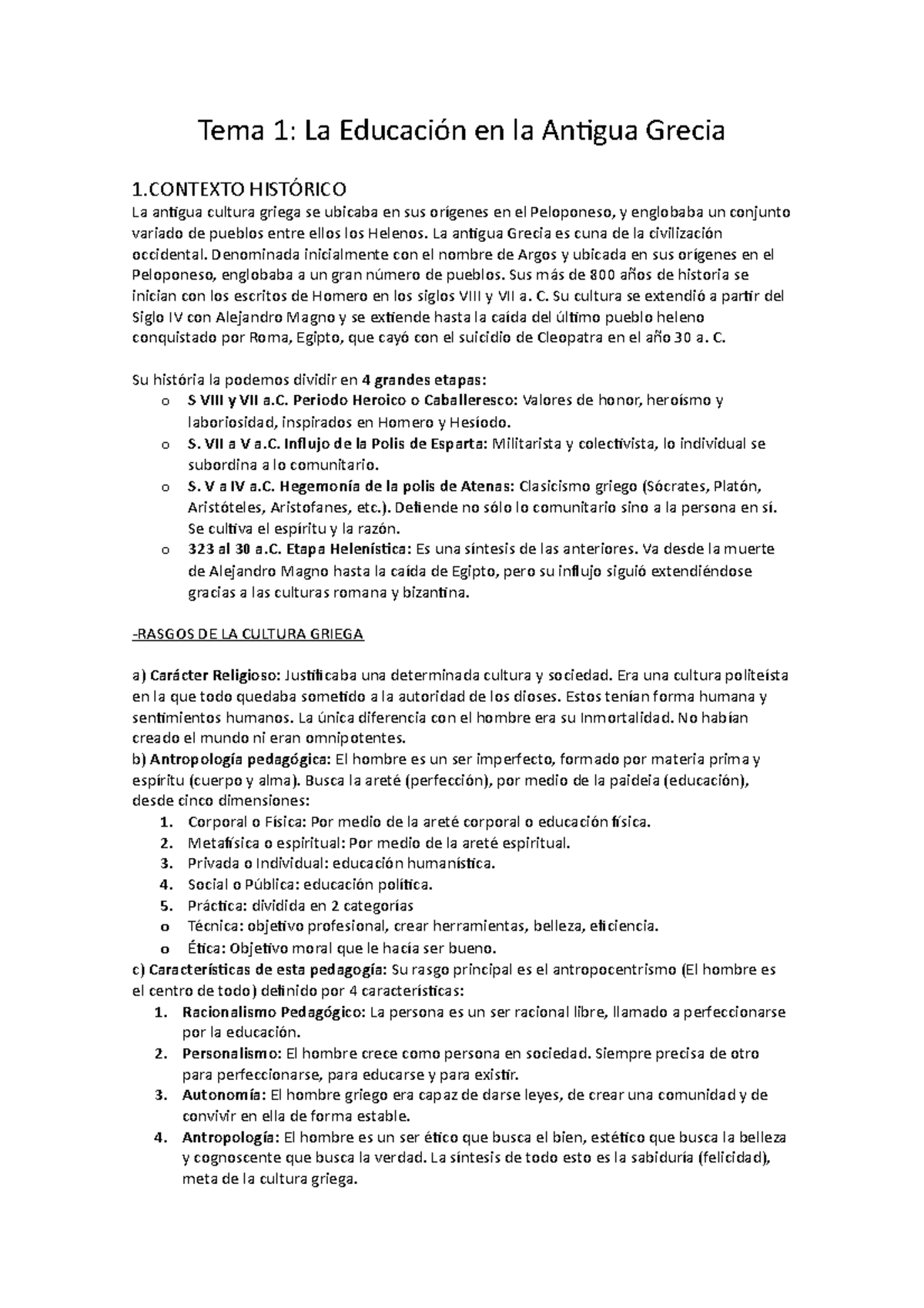 T.1 y 2 pasado a limpio - Tema 1: La Educación en la Anigua Grecia 1 ...