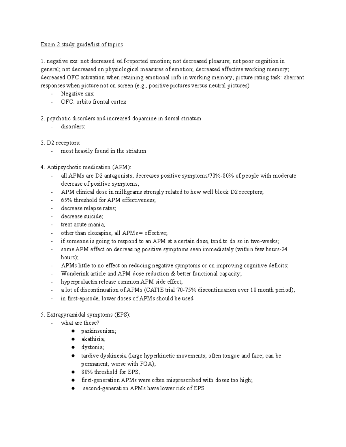 Schizophrenia exam 2 study guide - Exam 2 study guide/list of topics ...