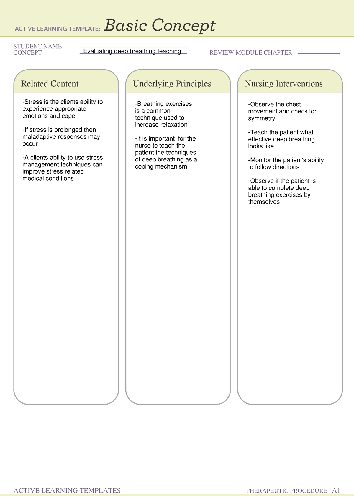 Ati temp-deep breathing - NUR 4267 - STUDENT NAME CONCEPT REVIEW MODULE ...