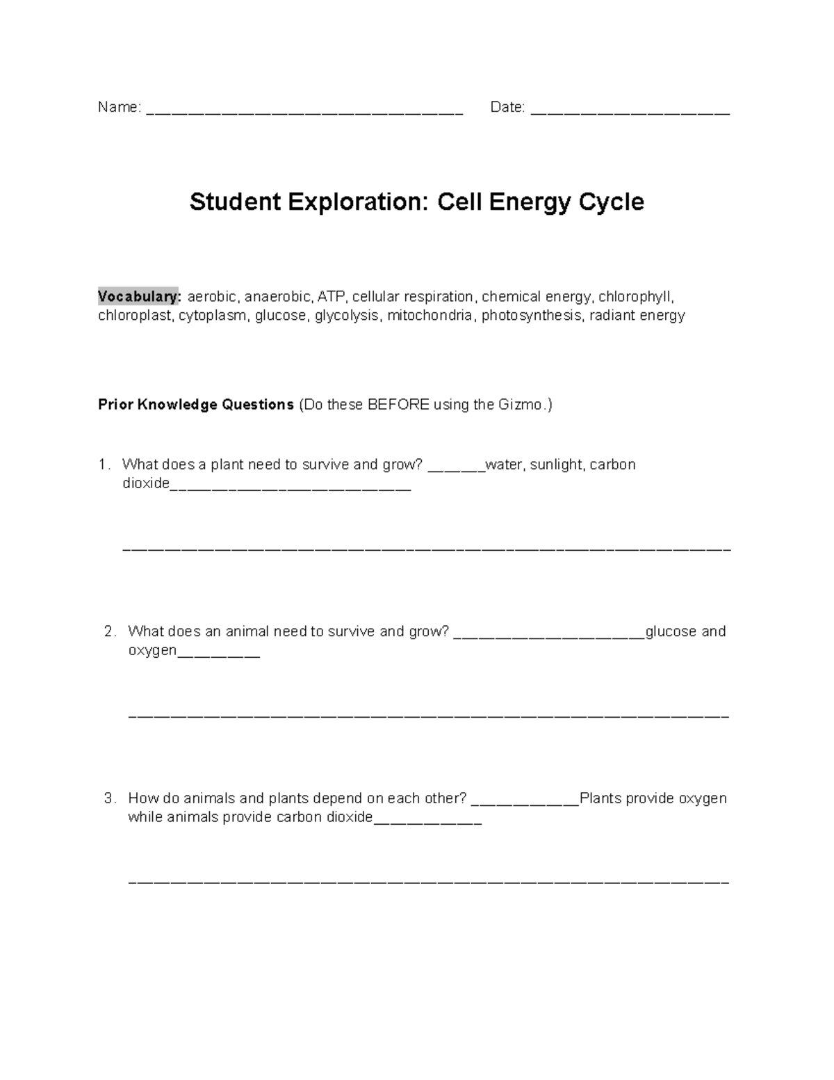 Gizmo Cell Energy Lab Name