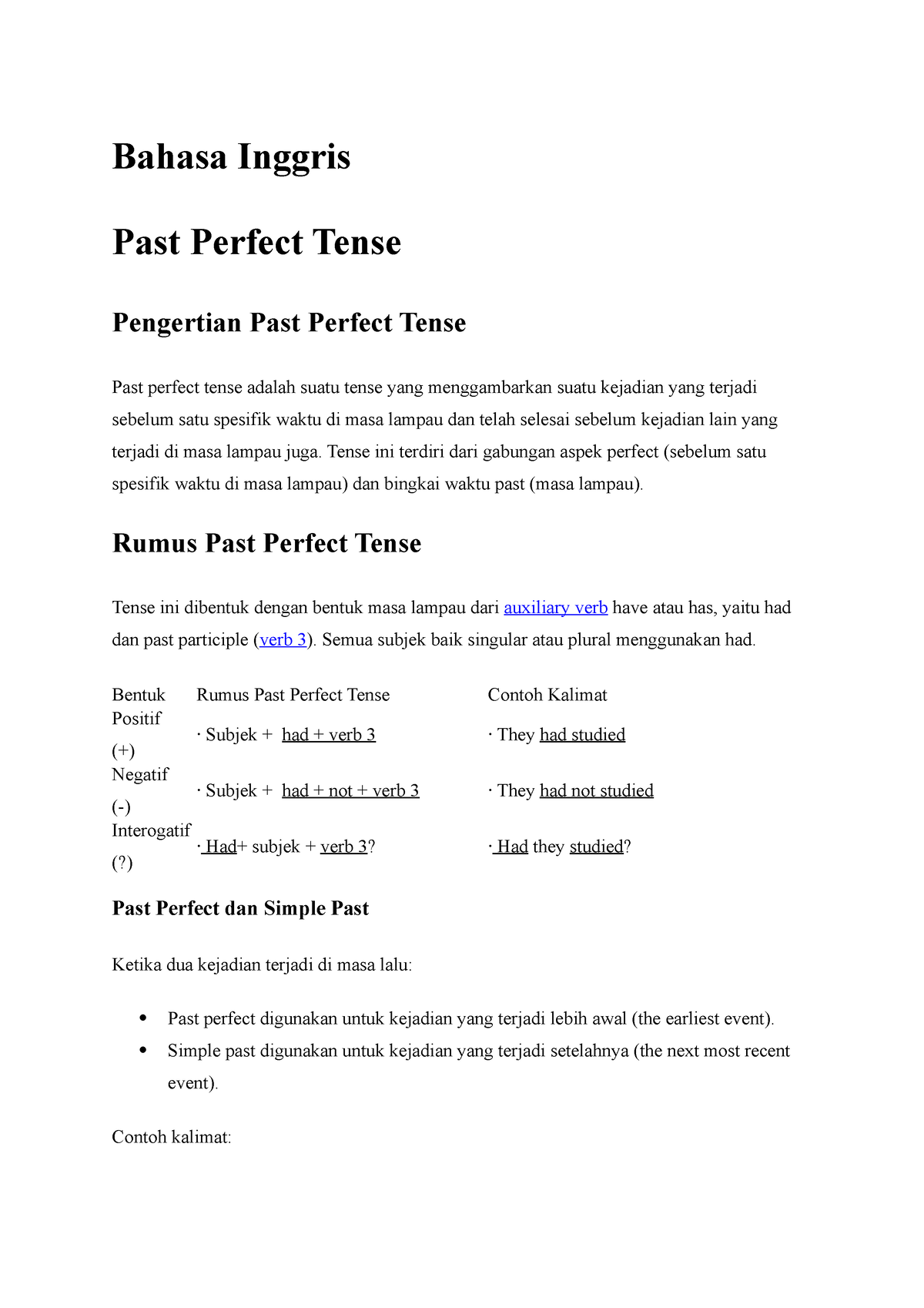 Basic English Structure - Past Perfect Tense - Bahasa Inggris Past ...