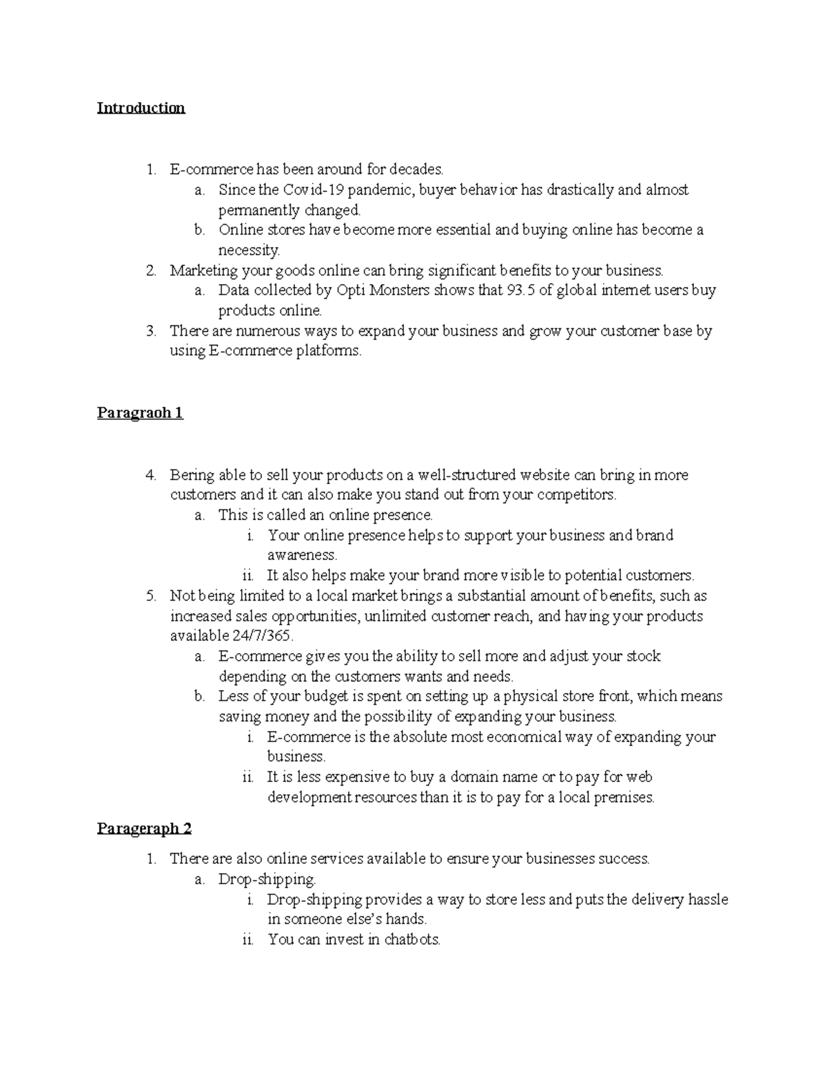 Comp123outline - Outline Of Persuasive Essay. - Introduction E-commerce 