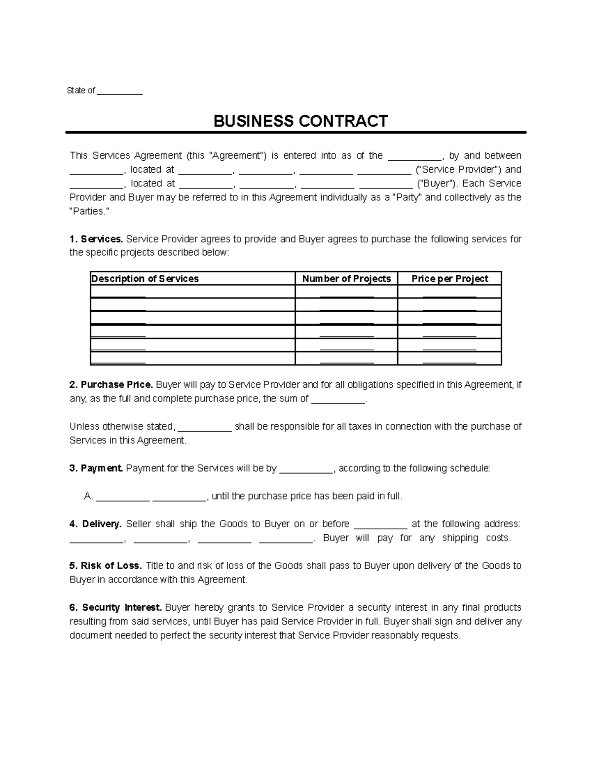 Business Contract Template - State of __________ BUSINESS CONTRACT This ...