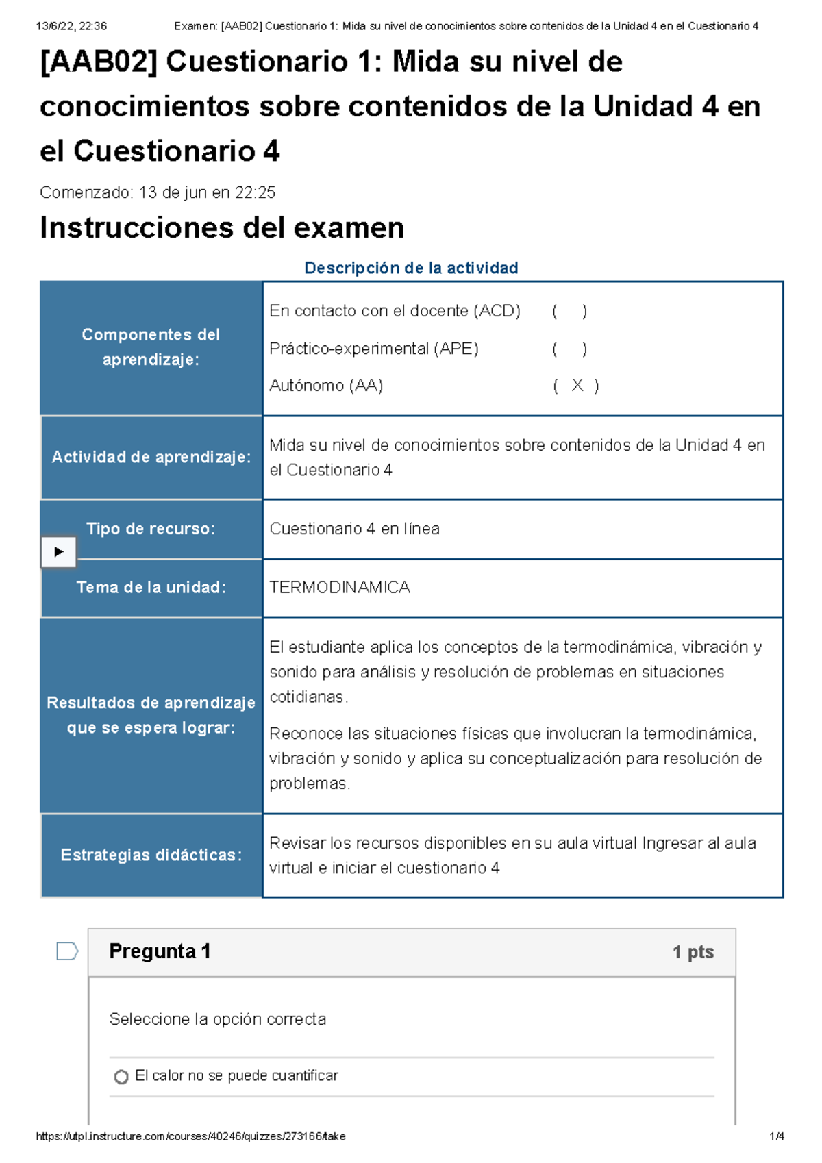 Examen [AAB02] Cuestionario 1 Mida Su Nivel De Conocimientos Sobre ...