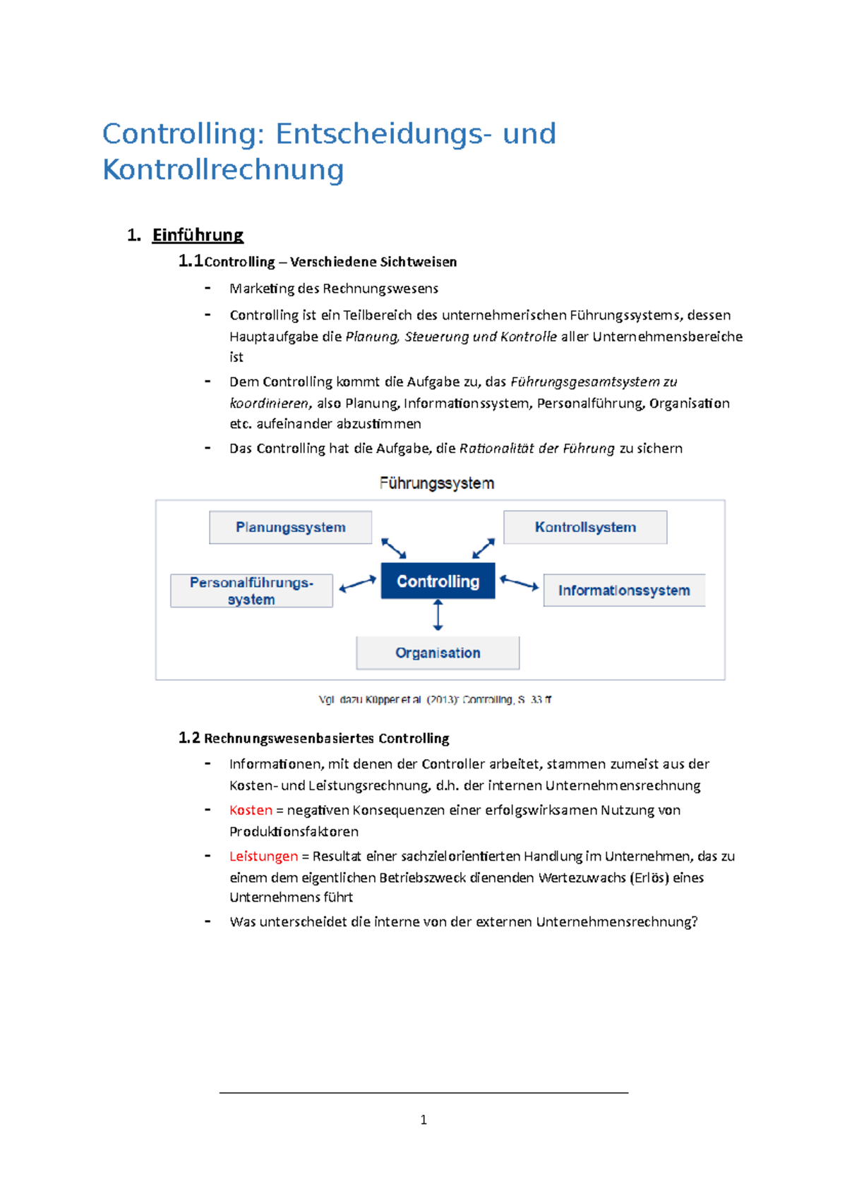 Controlling - Zusammenfassung Vorlesung - Controlling: Entscheidungs ...