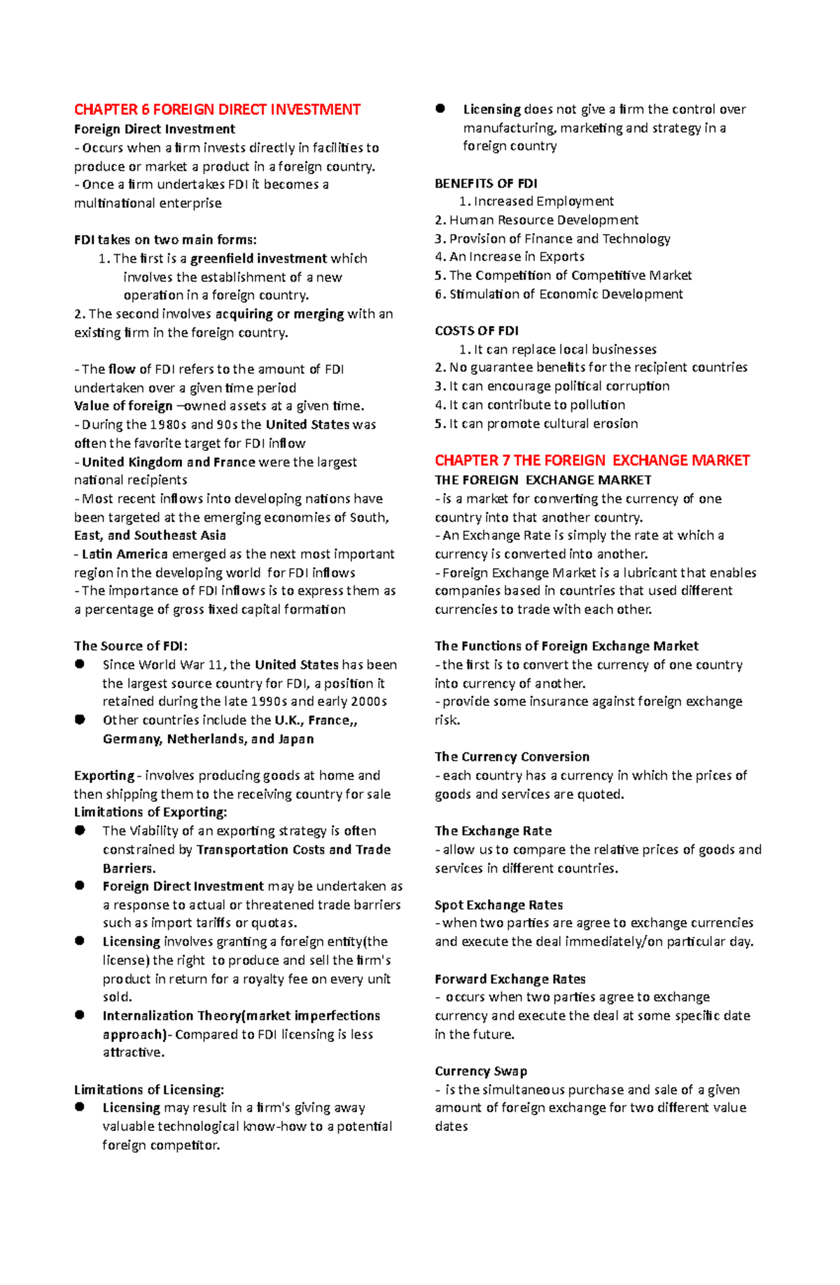 IBT- Midterm- Reviewer - CHAPTER 6 FOREIGN DIRECT INVESTMENT Foreign ...