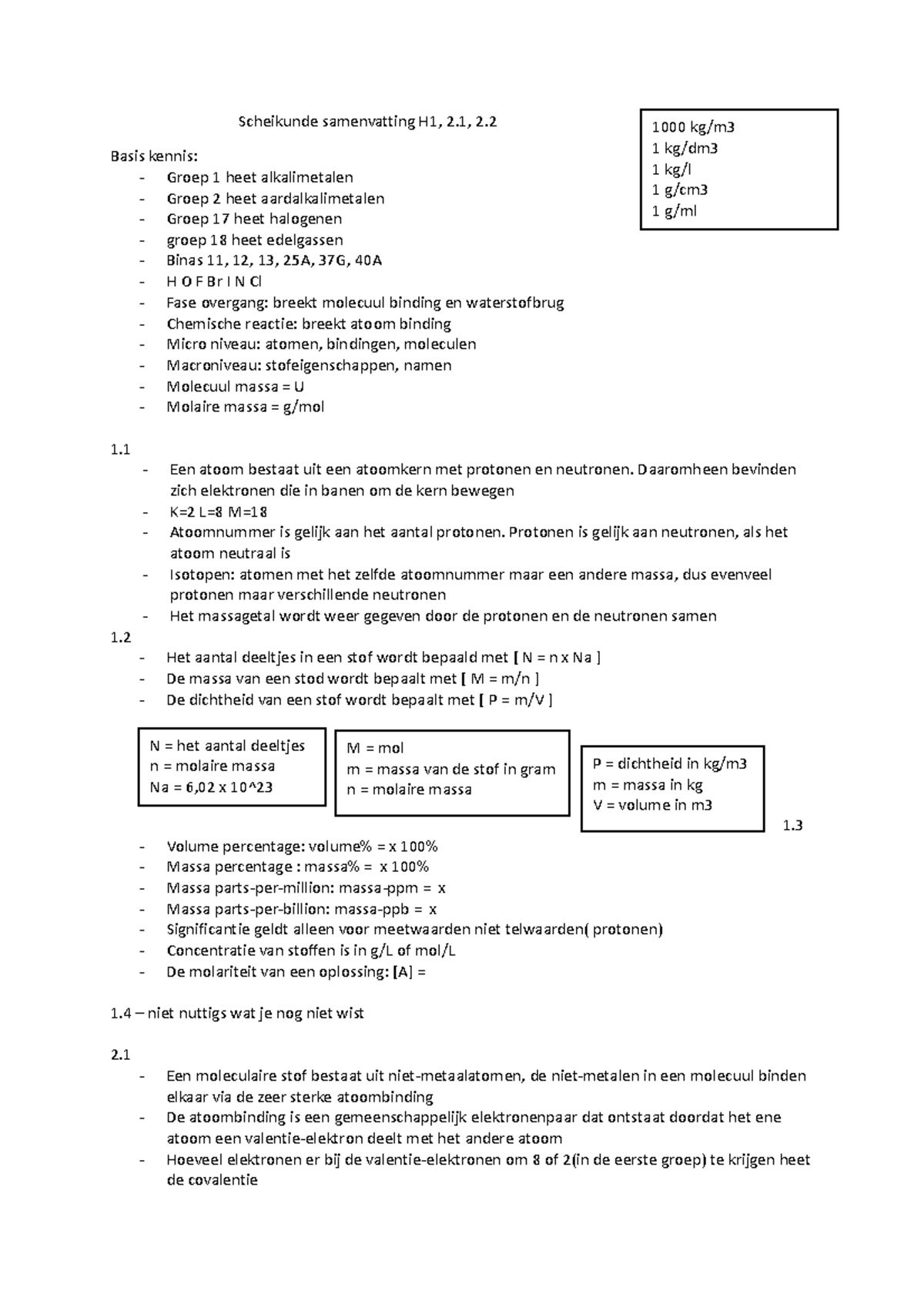 Scheikunde Samenvatting H1 2.1 2 - Scheikunde Samenvatting H1, 2, 2 ...