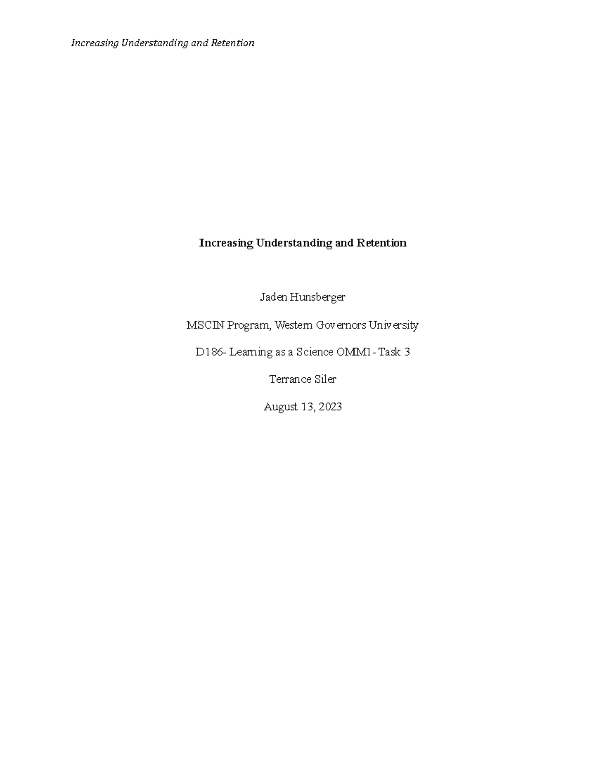 D186 Task 3 Increasing Understanding and Knowledge Retention
