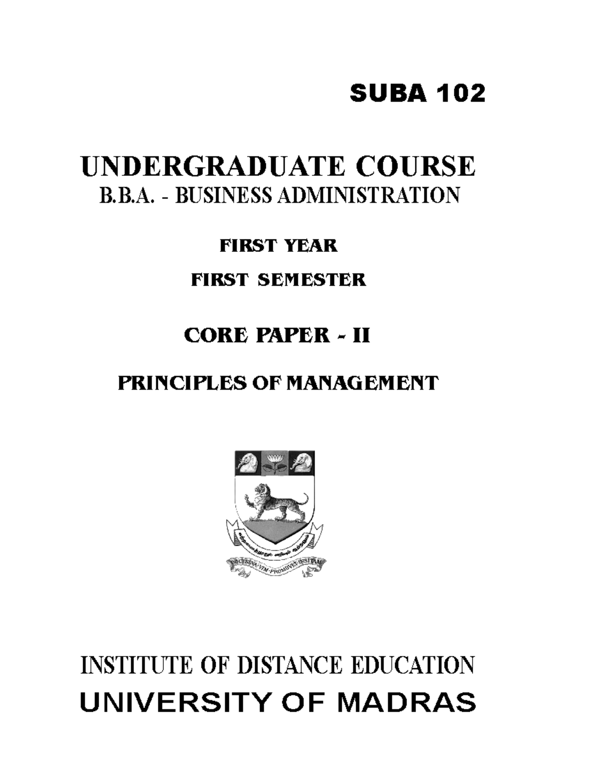 Principle Of Management - First Year First Semester Undergraduate 