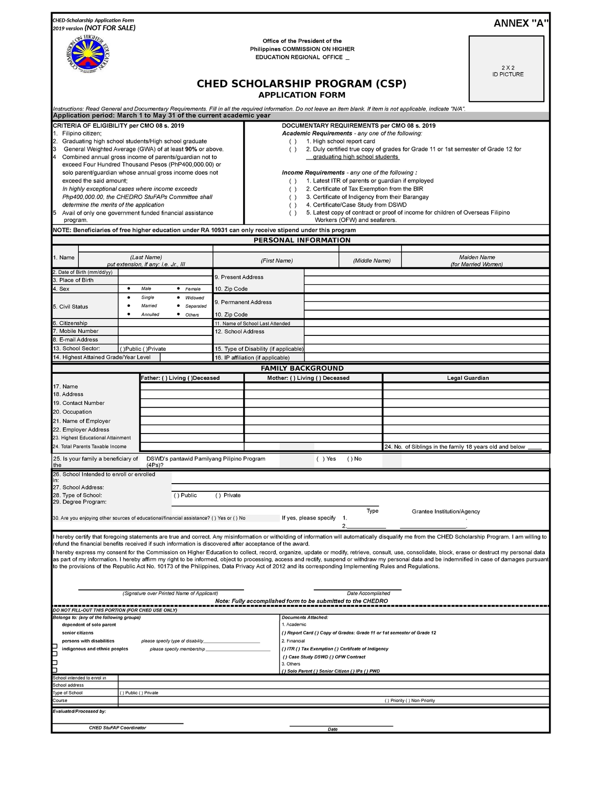 CHED Scholarship Form 2020 (1)-converted - CHED-Scholarship Application