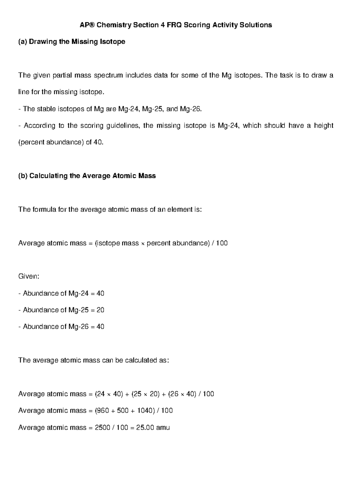 AP Chemistry FRQ Solutions - AP® Chemistry Section 4 FRQ Scoring ...