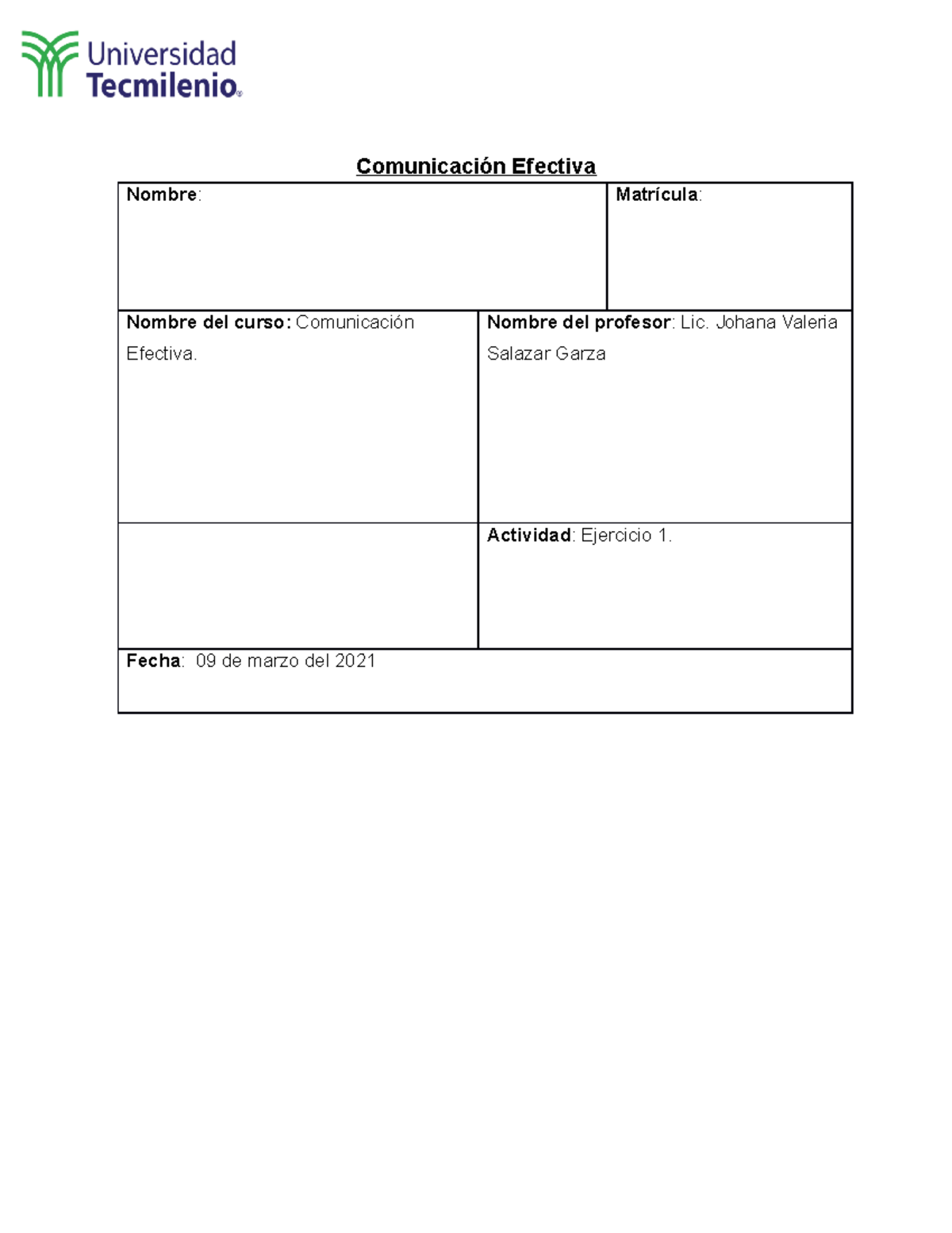 Comunicación Efectiva ejercicio 1 - Comunicación Efectiva Nombre ...