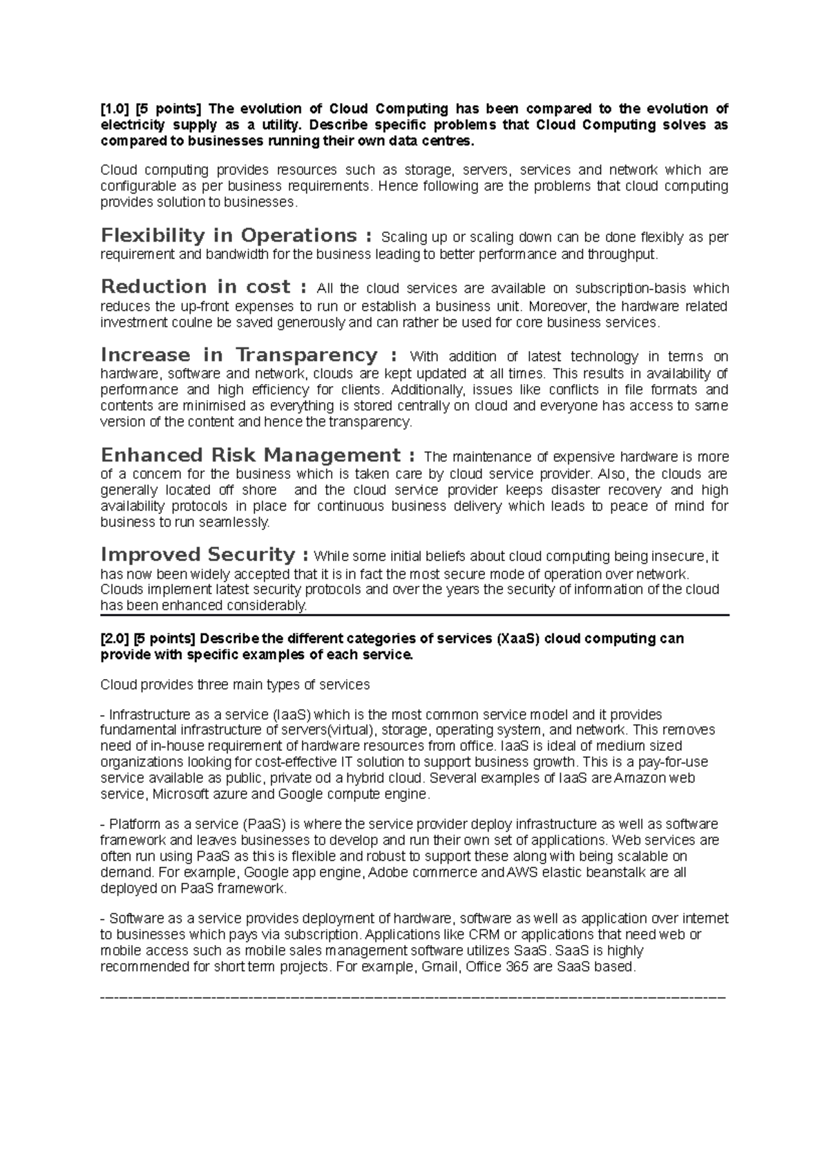 Weekly Questions - [1] [5 points] The evolution of Cloud Computing has ...