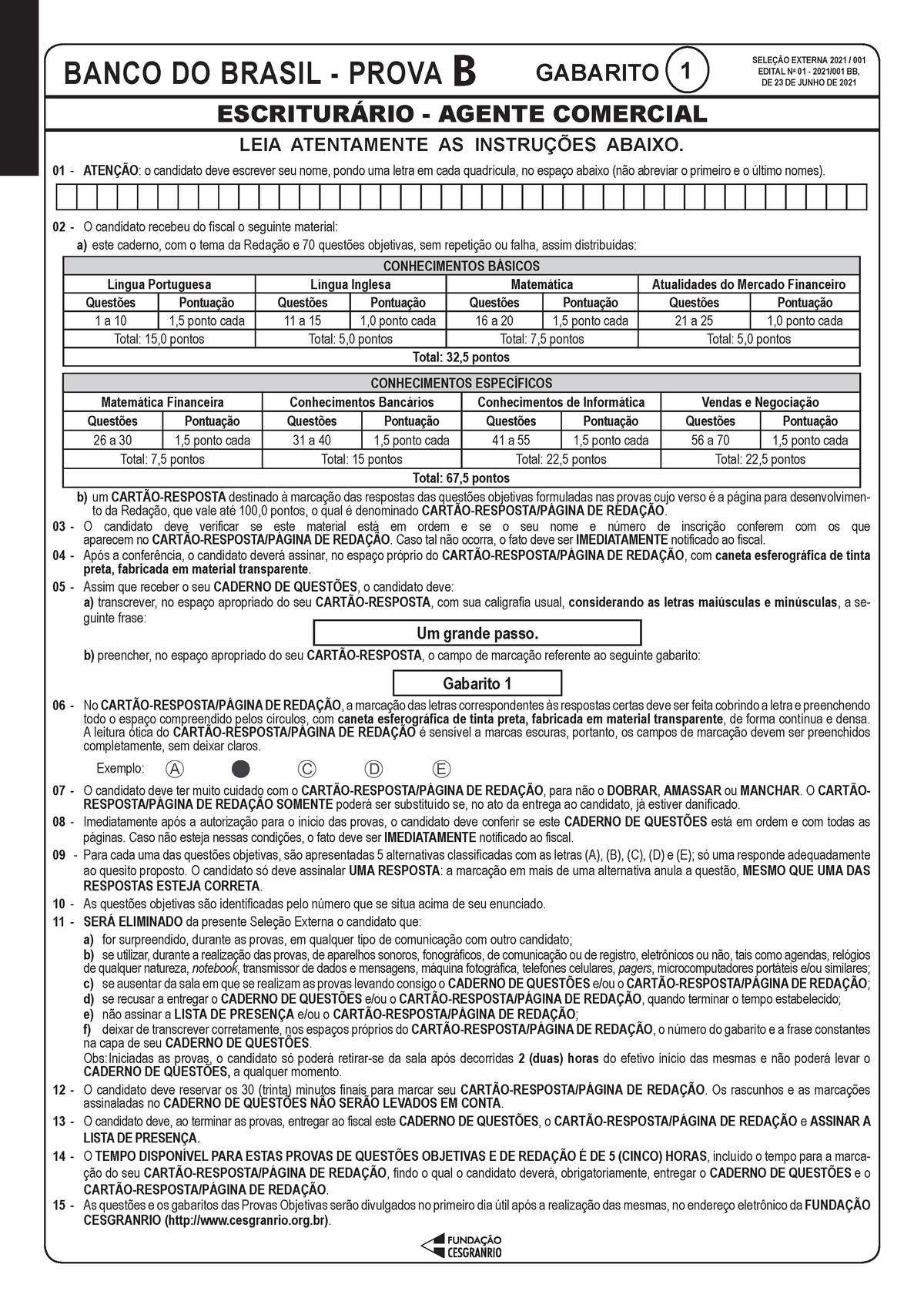 Cesgranrio 2021 Banco Do Brasil Escriturario Agente Comercial Prova B ...