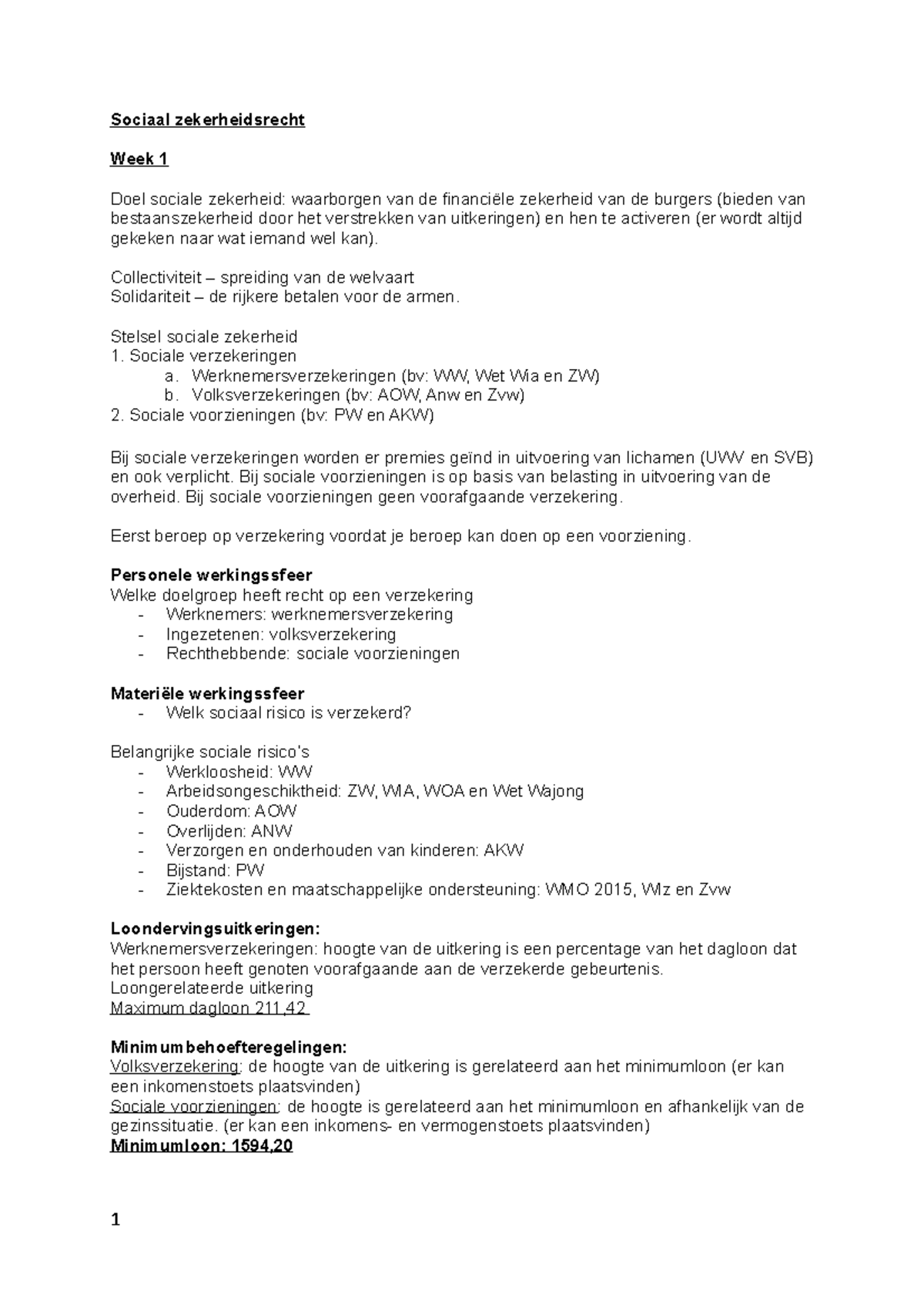 Sociaal Zekerheidsrecht, Hoorcolleges - Sociaal Zekerheidsrecht Week 1 ...