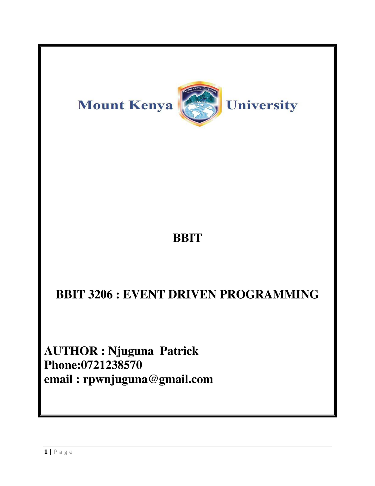 BIT3102+Event+Driven+programming - BBIT BBIT 3206 : EVENT DRIVEN ...