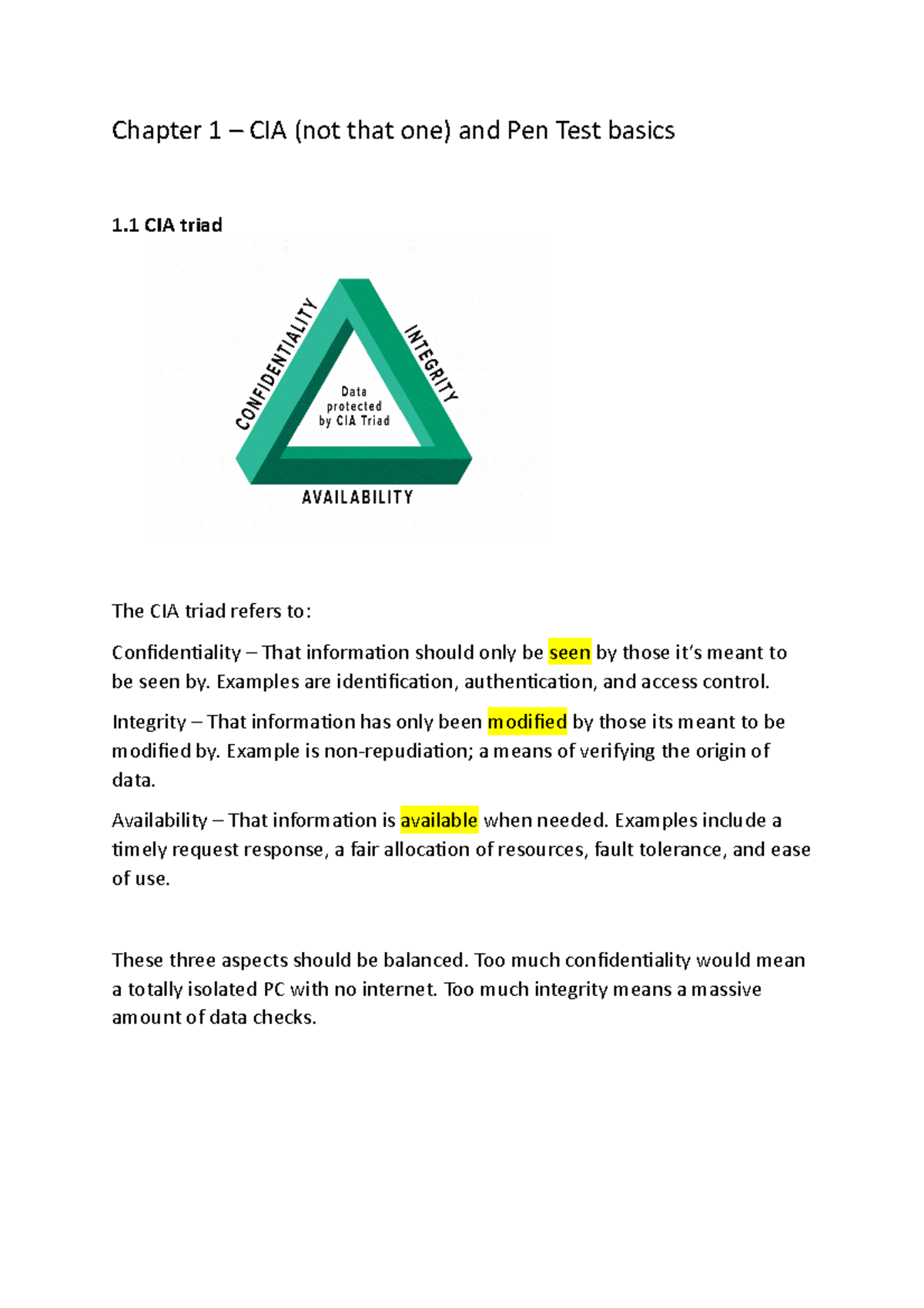 Notes for Ethical Hacking Exam - Chapter 1 – CIA (not that one) and Pen ...