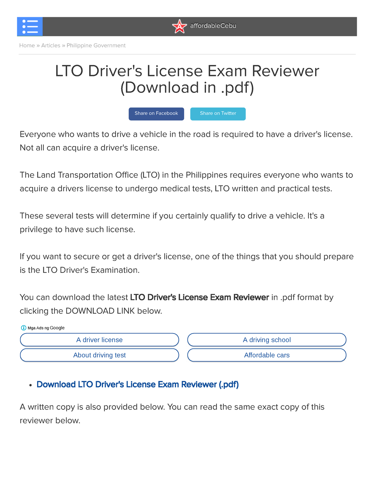 LTO Driver-s License Exam Reviewer - Home » Articles » Philippine ...