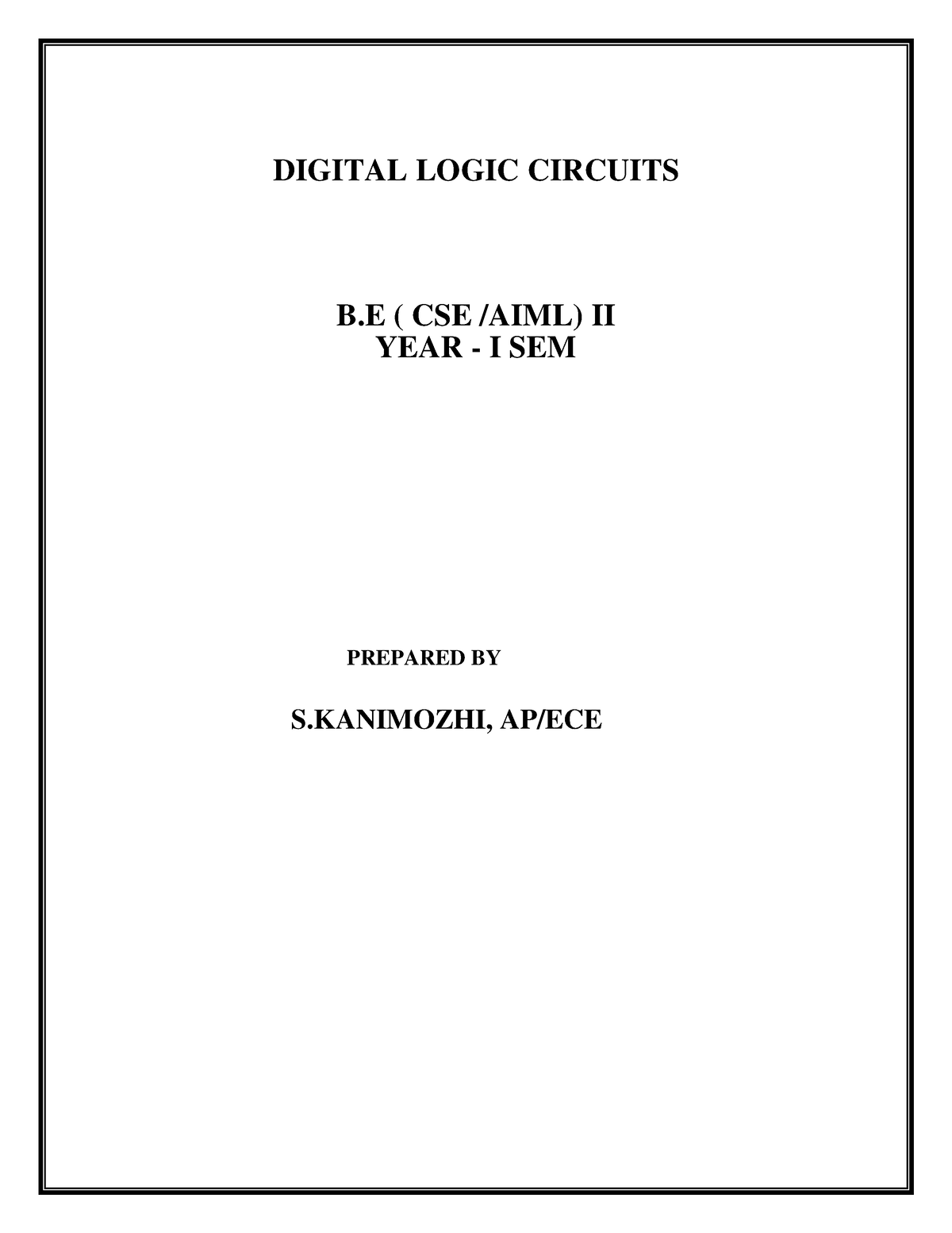 Digital Logic Circuits Material - DIGITAL LOGIC CIRCUITS B ( CSE /AIML ...