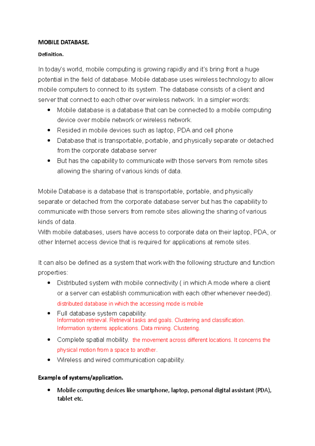 Mobile Database def MOBILE DATABASE. Definition. In today’s world