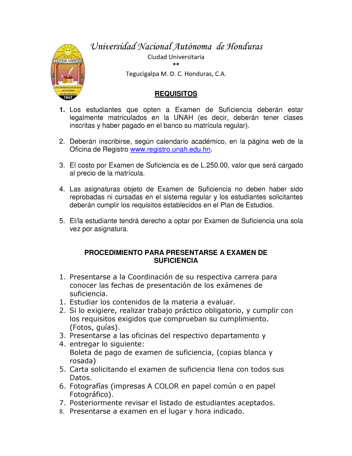 Procedimientos Y Requisitos Para Optar Al Examen De Suficiencia Universidad Nacional AutÛnoma 3797