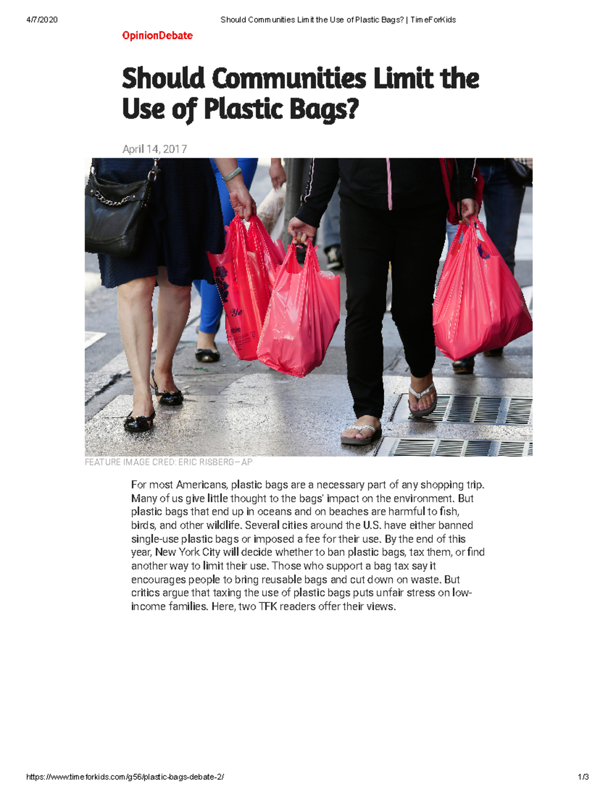 Should Communities Limit the Use of Plastic Bags Time For Kids 4/7