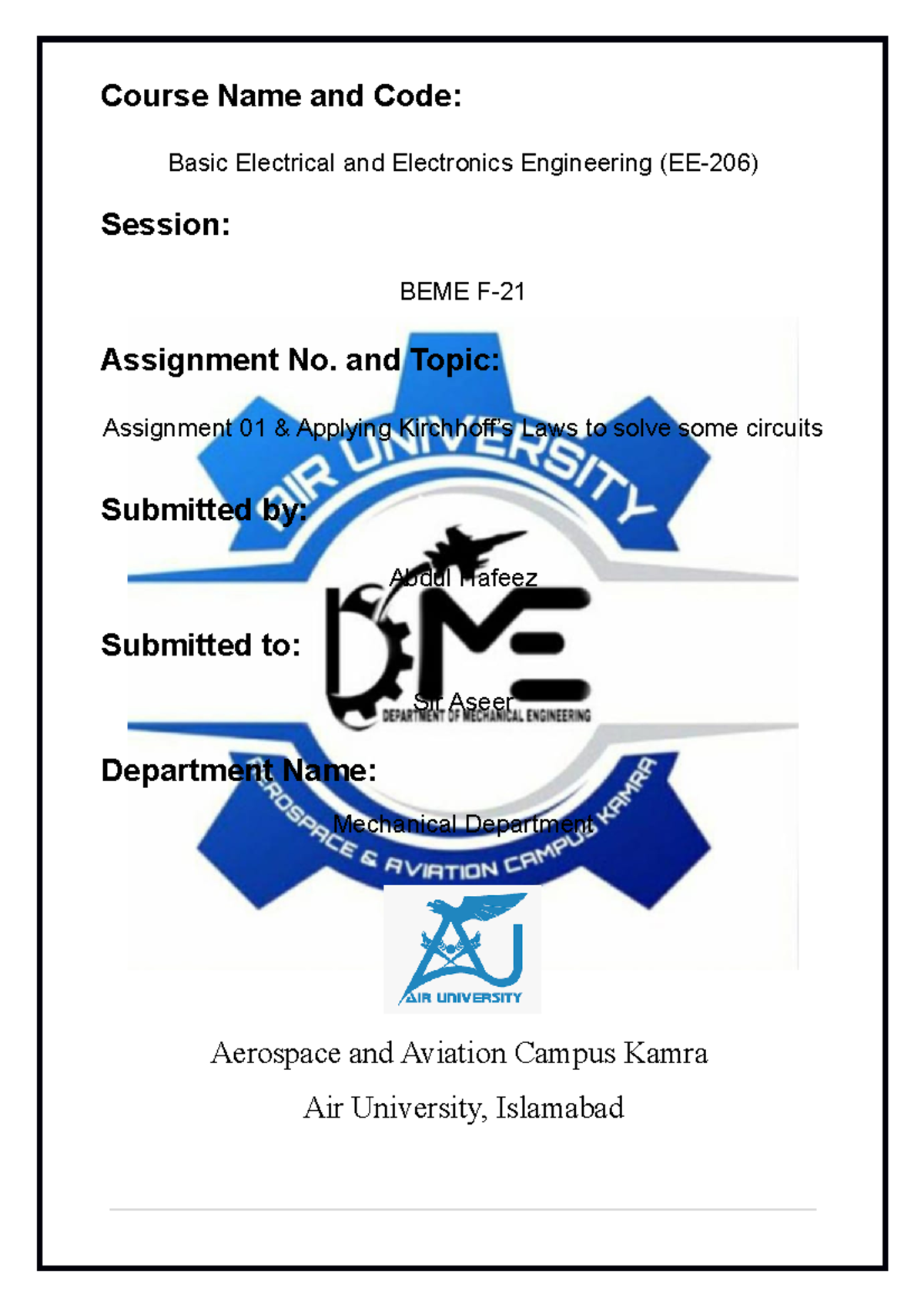Assignment Cover Page - TITLE PAGE FOR ASSIGHMENT - Course Name and ...