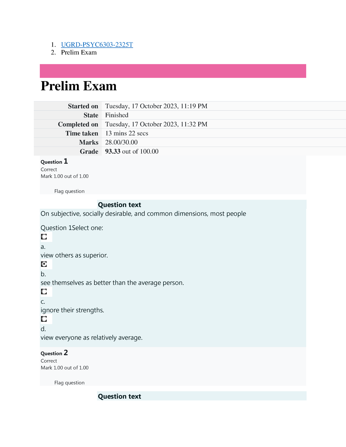 Social Psy Prelim Exam - Good - 1. UGRD-PSYC6303-2325T 2. Prelim Exam ...