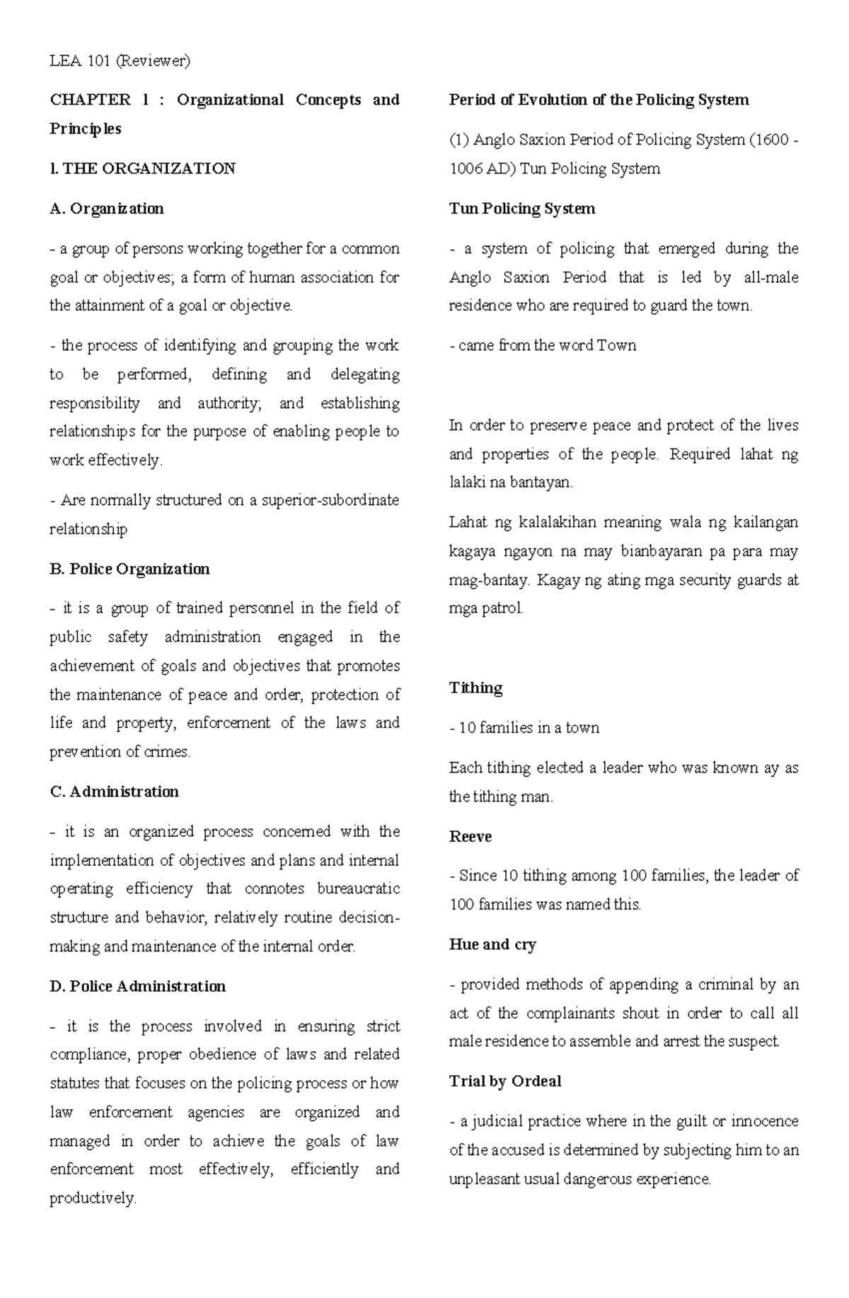 LEA 101 Reviewer 1 - LEA 101 (Reviewer) CHAPTER l : Organizational ...