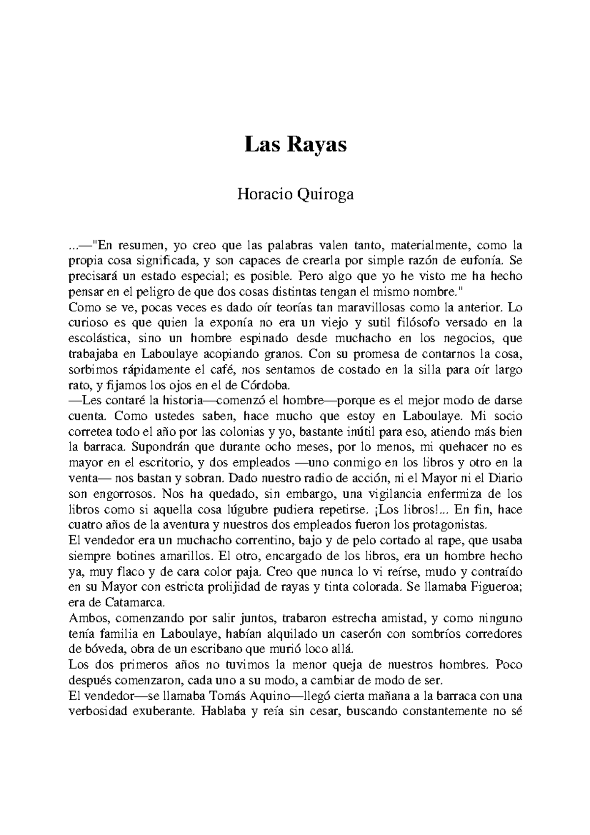 Rayas - Las Rayas Horacio Quiroga ...—