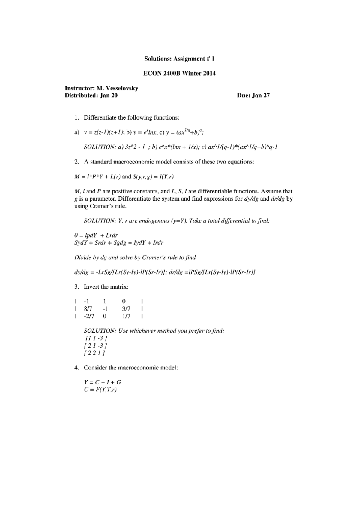 Seminar assignment 1 - questions and answers - Econ 2400 - Studocu