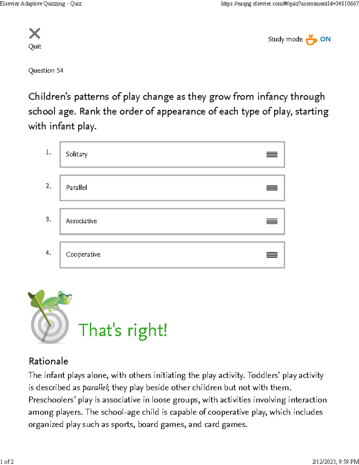 Play question Quit Study mode ON Question 54 Children’s patterns of